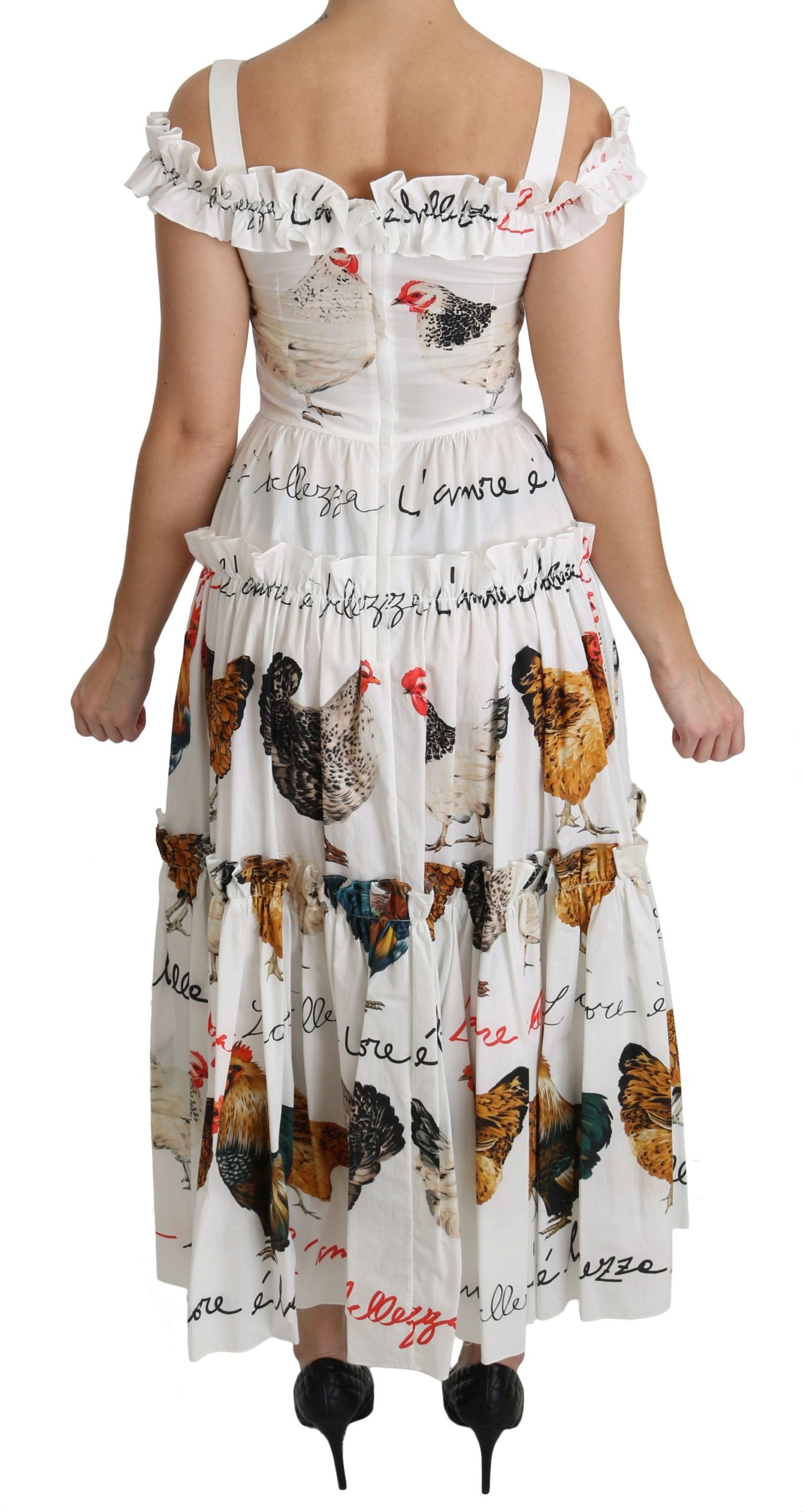 Dolce & Gabbana White Rooster Sheath Midi Dress in Luxurious Cotton