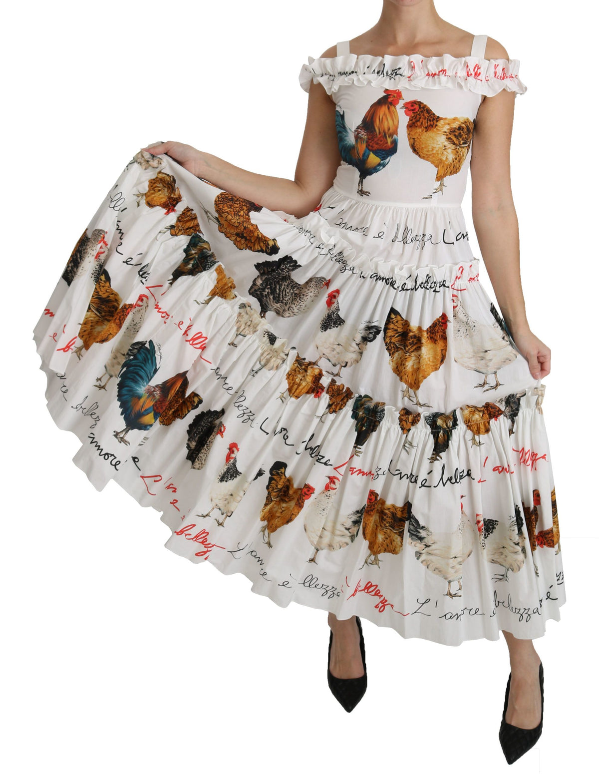 Dolce & Gabbana White Rooster Sheath Midi Dress in Luxurious Cotton