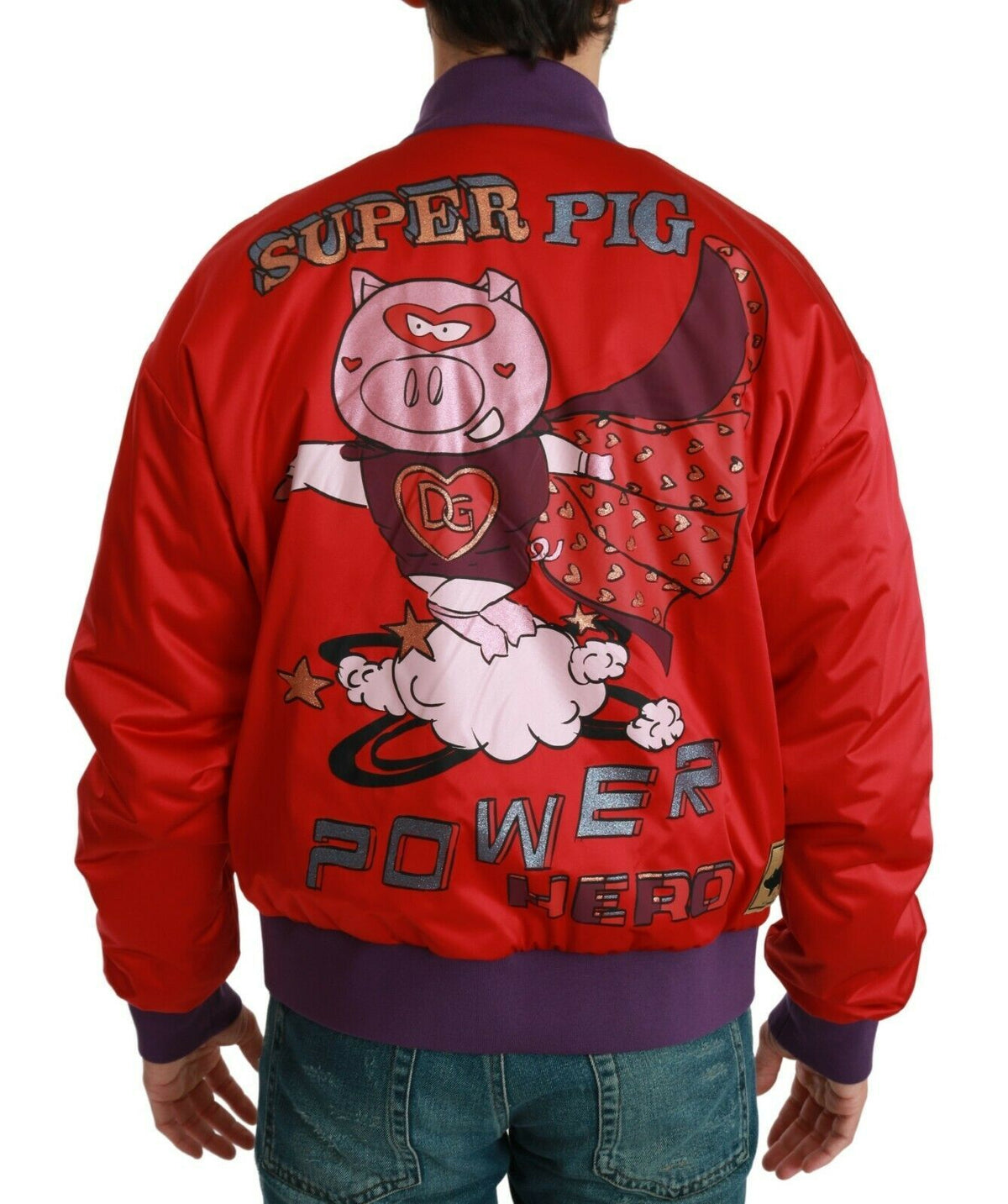 Elevate your wardrobe with the Dolce & Gabbana Red YEAR OF THE PIG Bomber Jacket, a luxurious blend of artistry and comfort, crafted from premium polyester for timeless elegance.