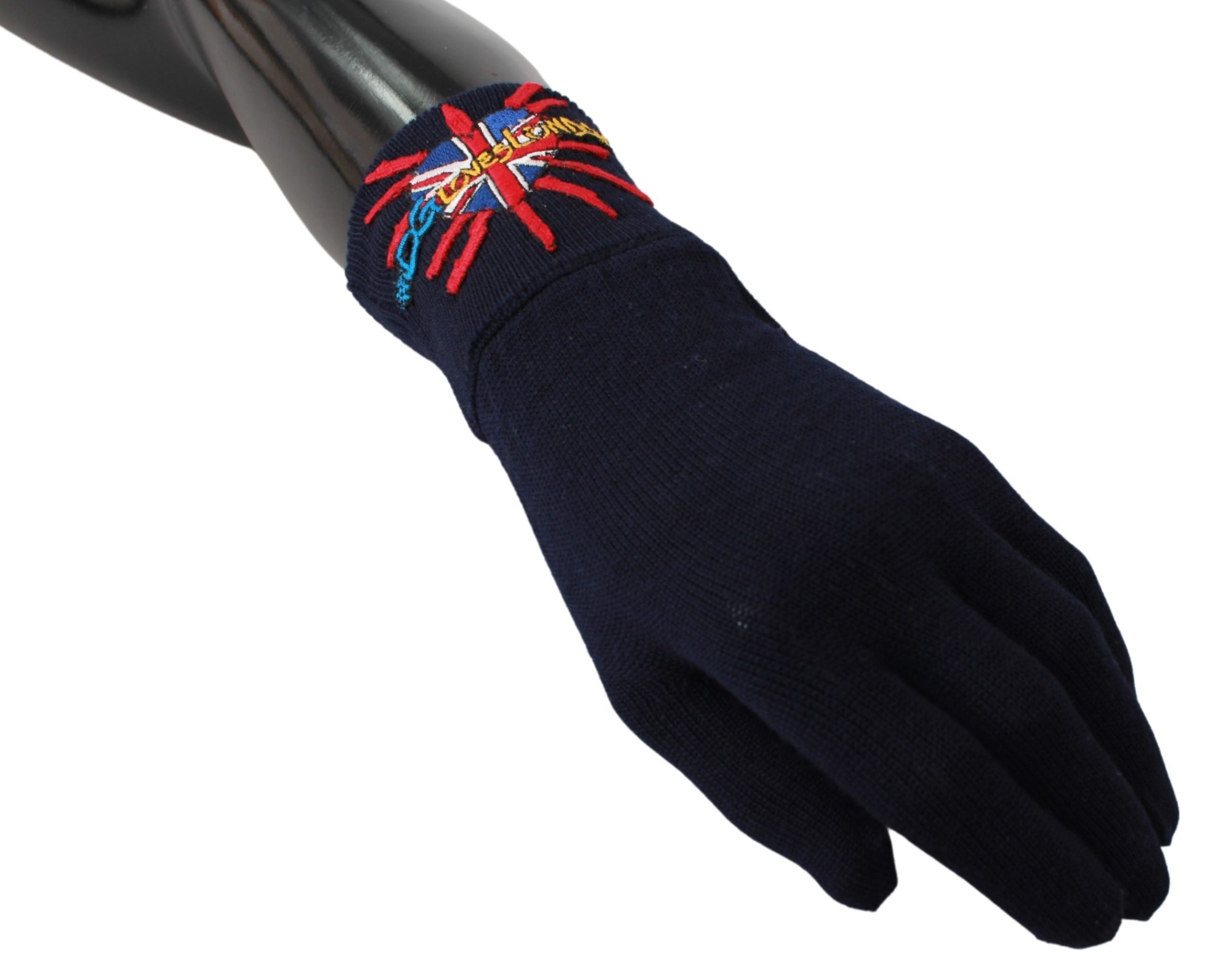 Dolce & Gabbana Blue Embroidered Wool Gloves | Artisanal Luxury
