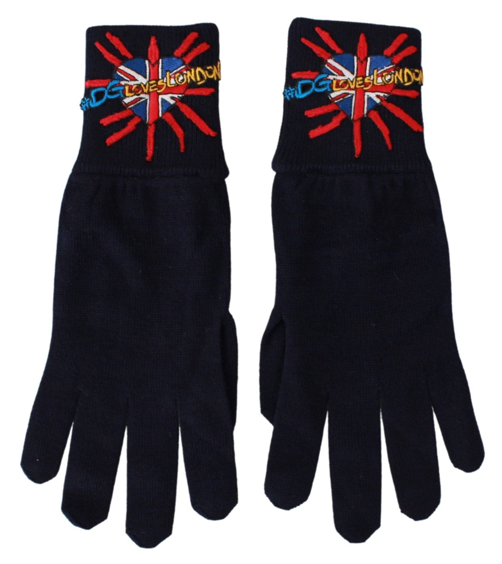 Dolce & Gabbana Blue Embroidered Wool Gloves - Artisanal Luxury