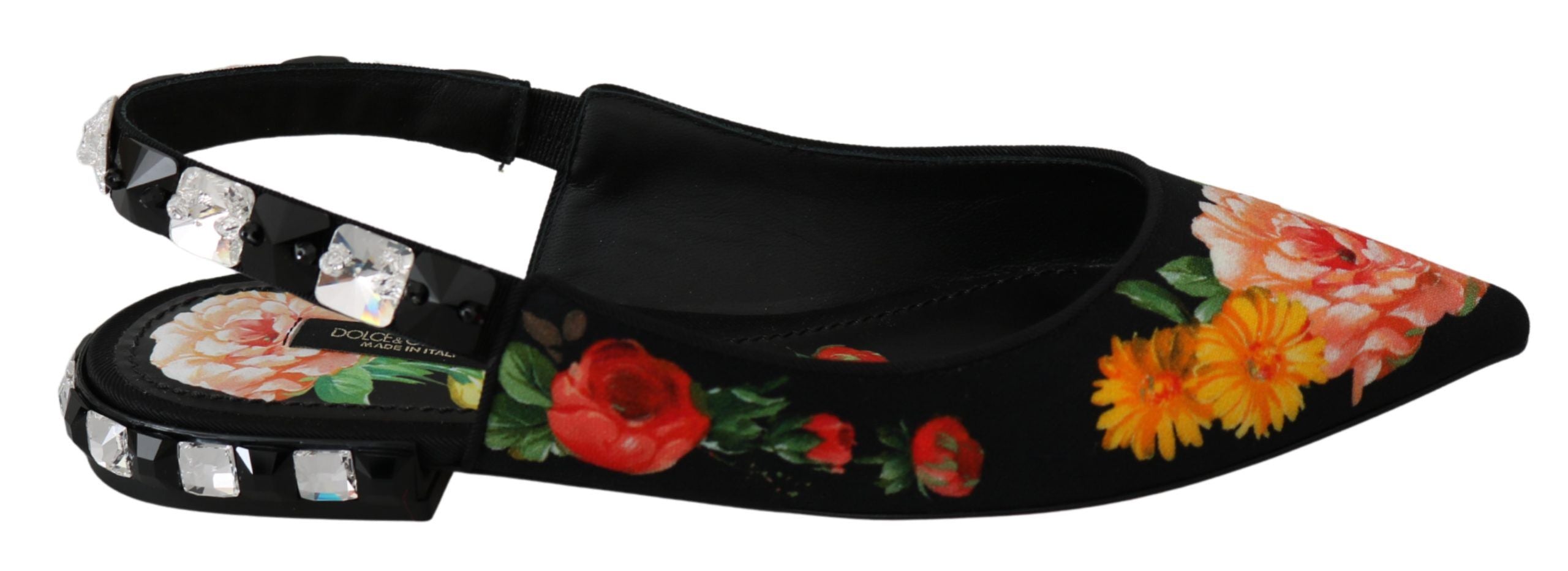 Dolce & Gabbana Black Floral Crystal Slingbacks - Artisanal Luxury
