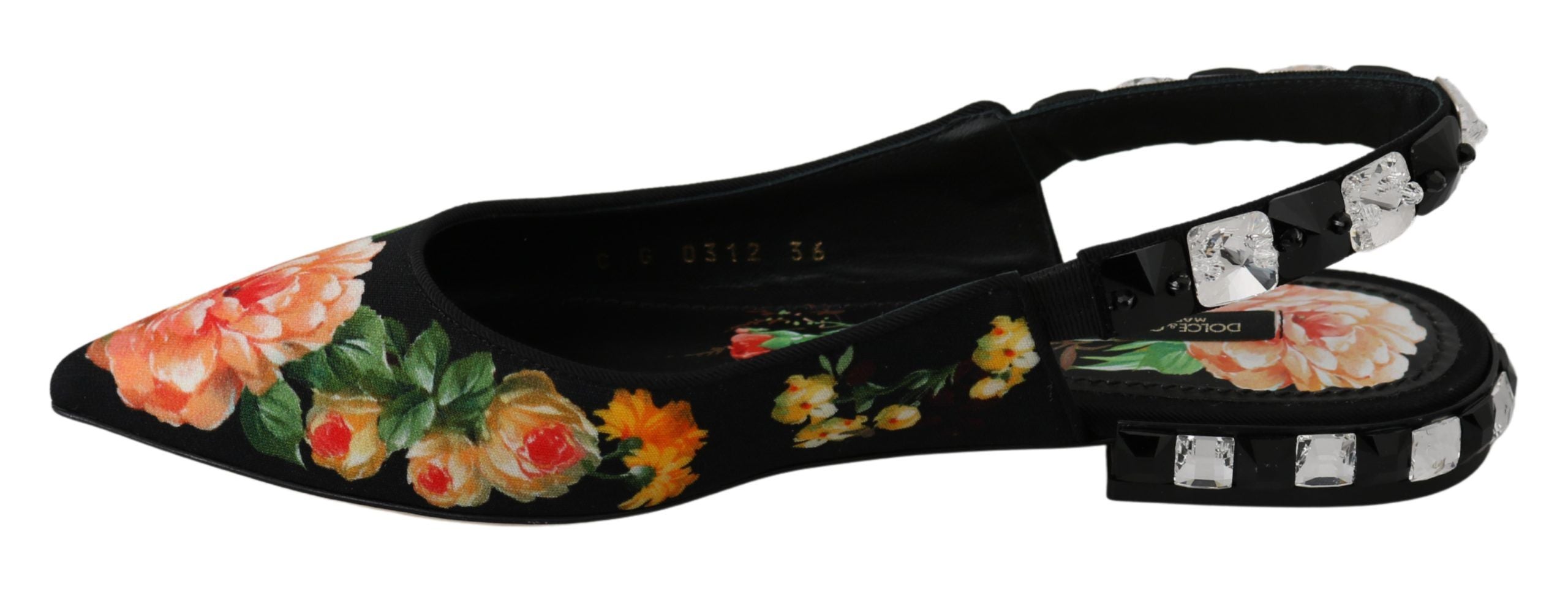Dolce & Gabbana Black Floral Crystal Slingbacks - Artisanal Luxury