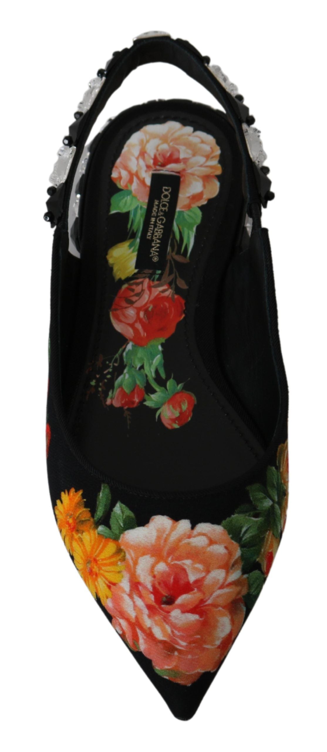 Dolce & Gabbana Black Floral Crystal Slingbacks - Artisanal Luxury