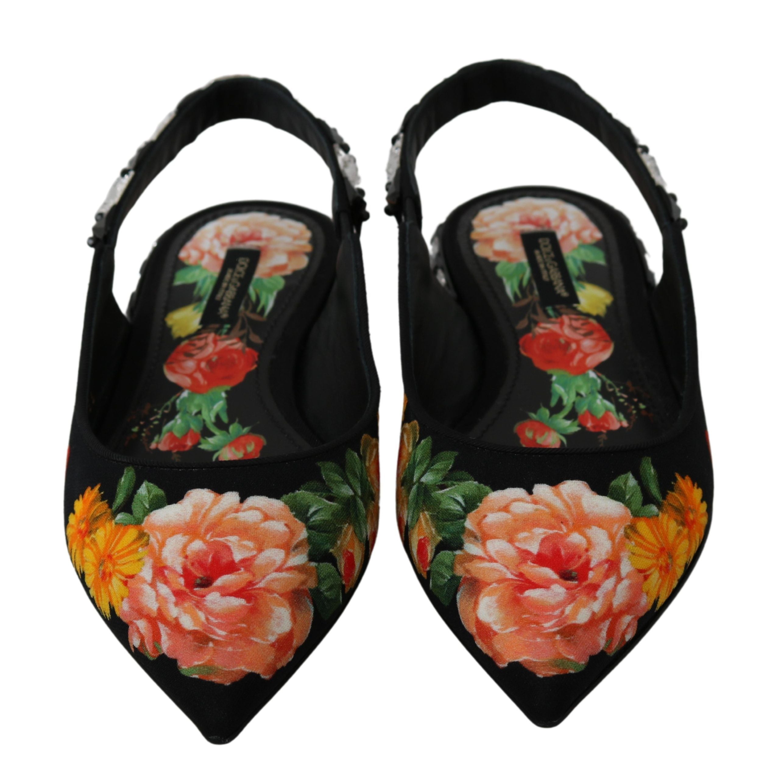 Dolce & Gabbana Black Floral Crystal Slingbacks - Artisanal Luxury
