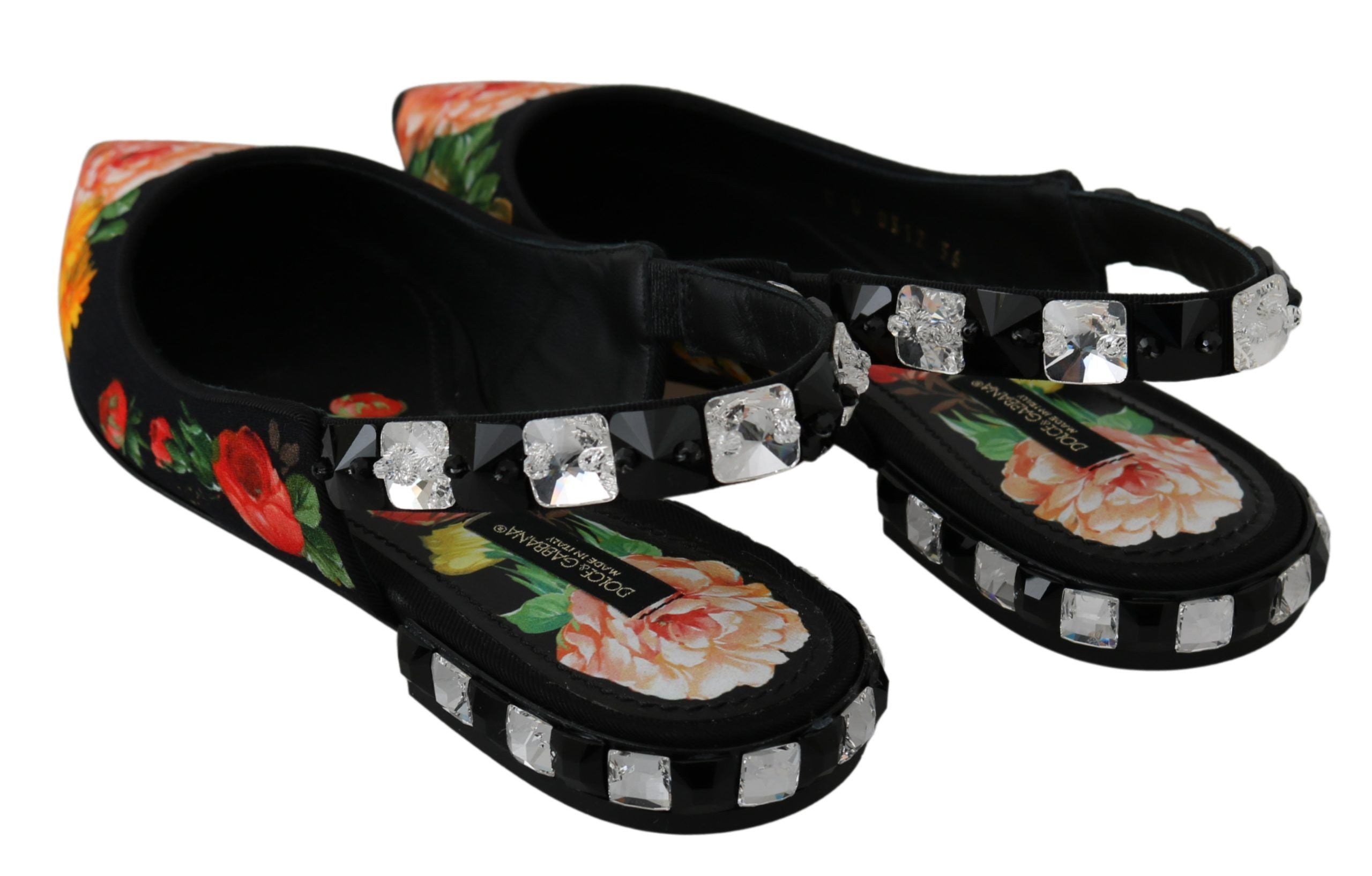 Dolce & Gabbana Black Floral Crystal Slingbacks - Artisanal Luxury