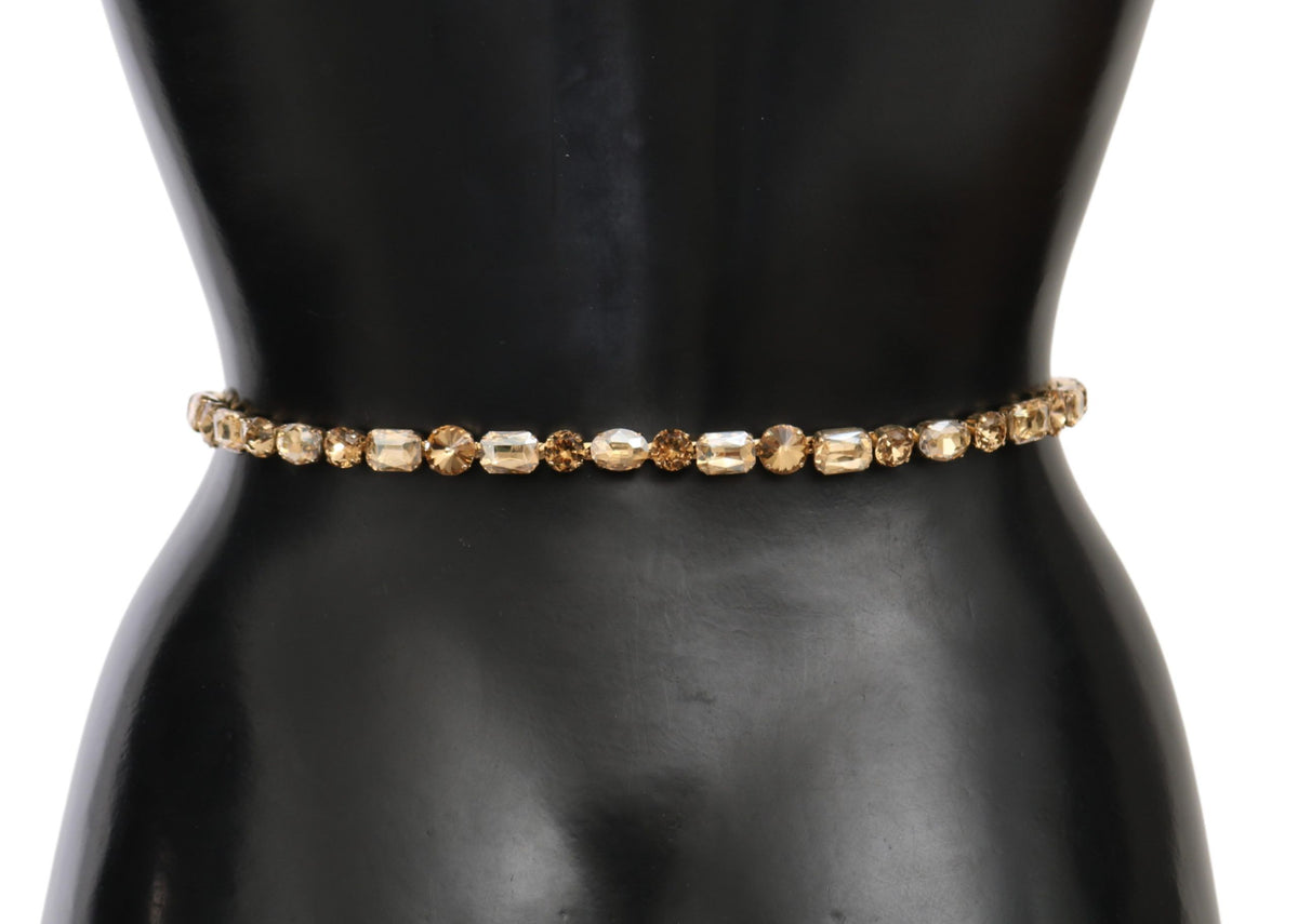 Indulge in the exquisite Dolce & Gabbana White Leather Crystals Waist Belt, a luxurious statement piece handcrafted in Italy, elevating your silhouette with radiant elegance.