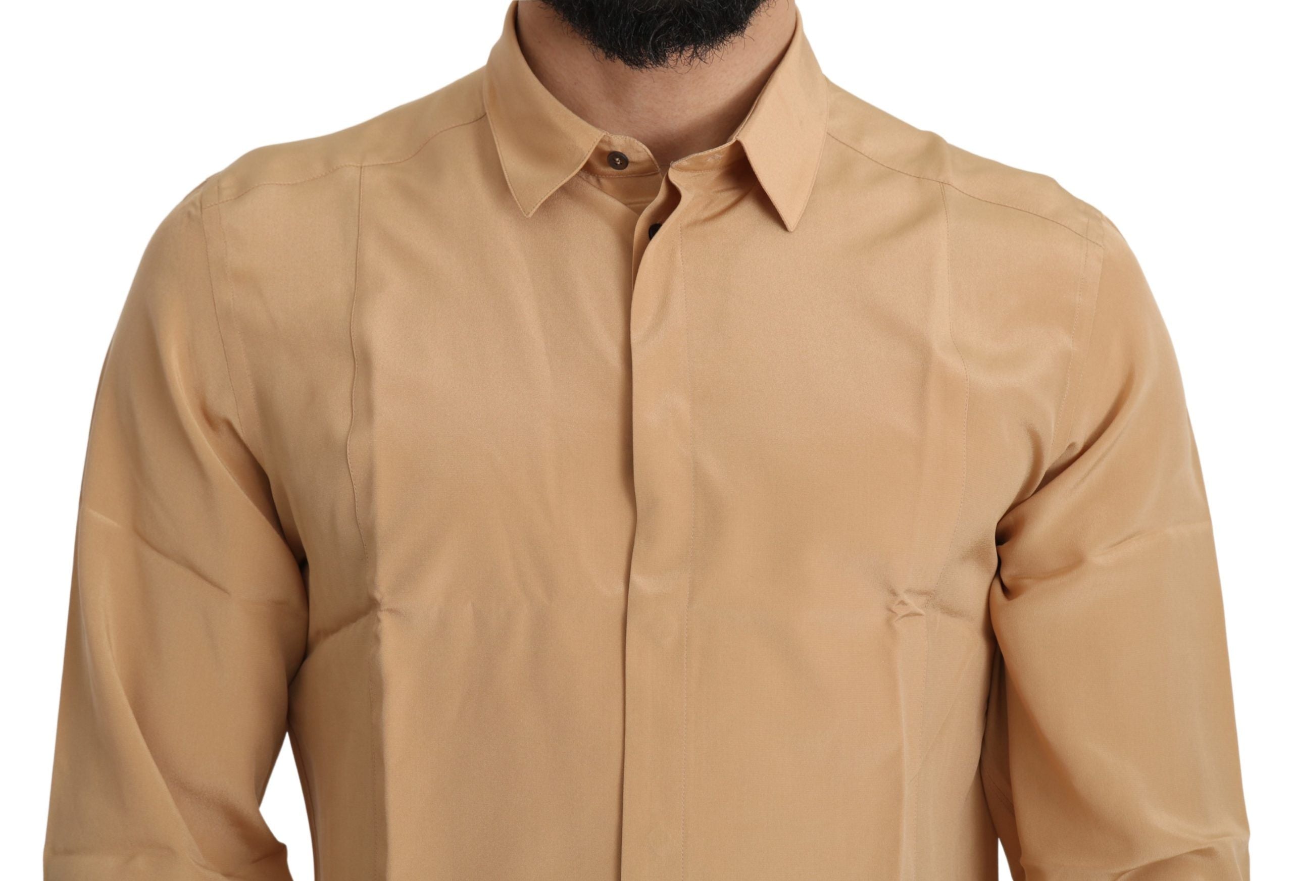 Experience the allure of Dolce & Gabbana's Elegant Yellow Silk Men's Formal Shirt, a masterpiece of Italian craftsmanship that embodies sophistication and timeless style.