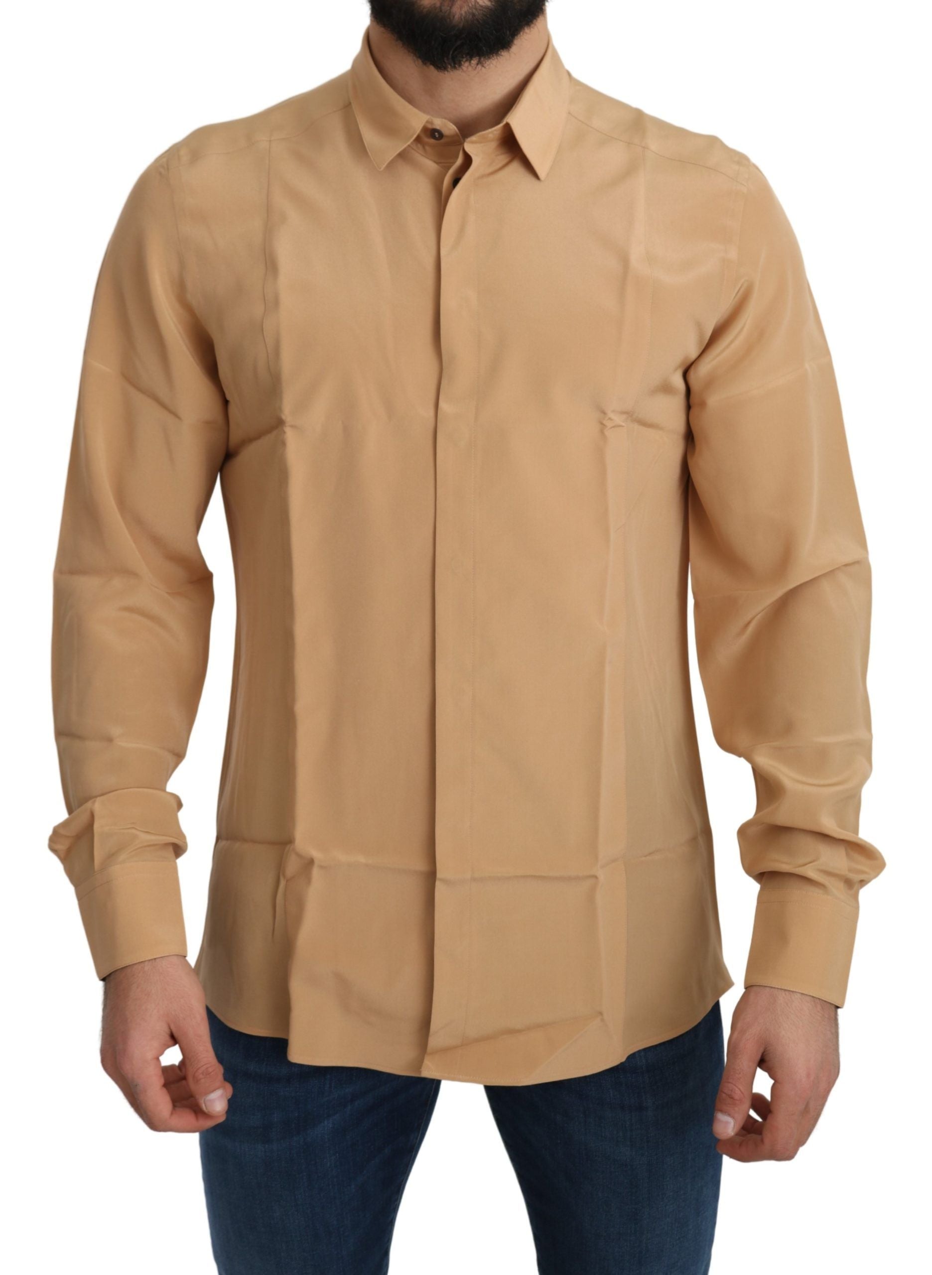 Experience the allure of Dolce & Gabbana's Elegant Yellow Silk Men's Formal Shirt, where exquisite Italian craftsmanship meets luxurious silk for a timeless statement of sophistication.