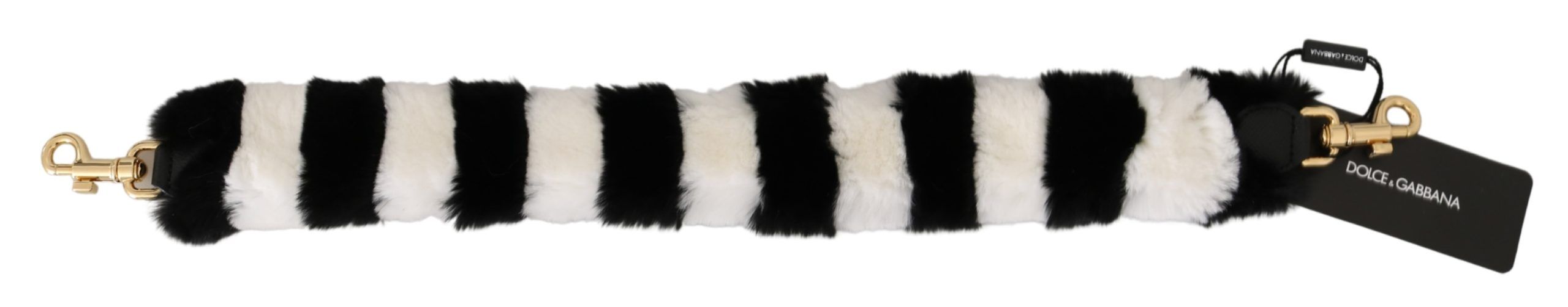 Dolce & Gabbana Black White Lapin Fur Accessory Shoulder Strap