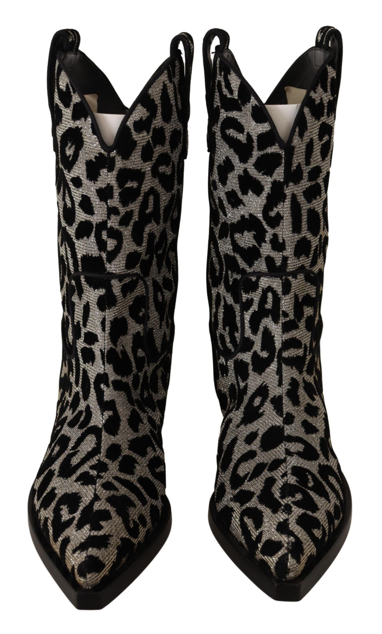 Step into a realm of elegance with Dolce & Gabbana's Gray Black Leopard Cowboy Boots, where exquisite Italian craftsmanship meets bold luxury for the discerning individual.