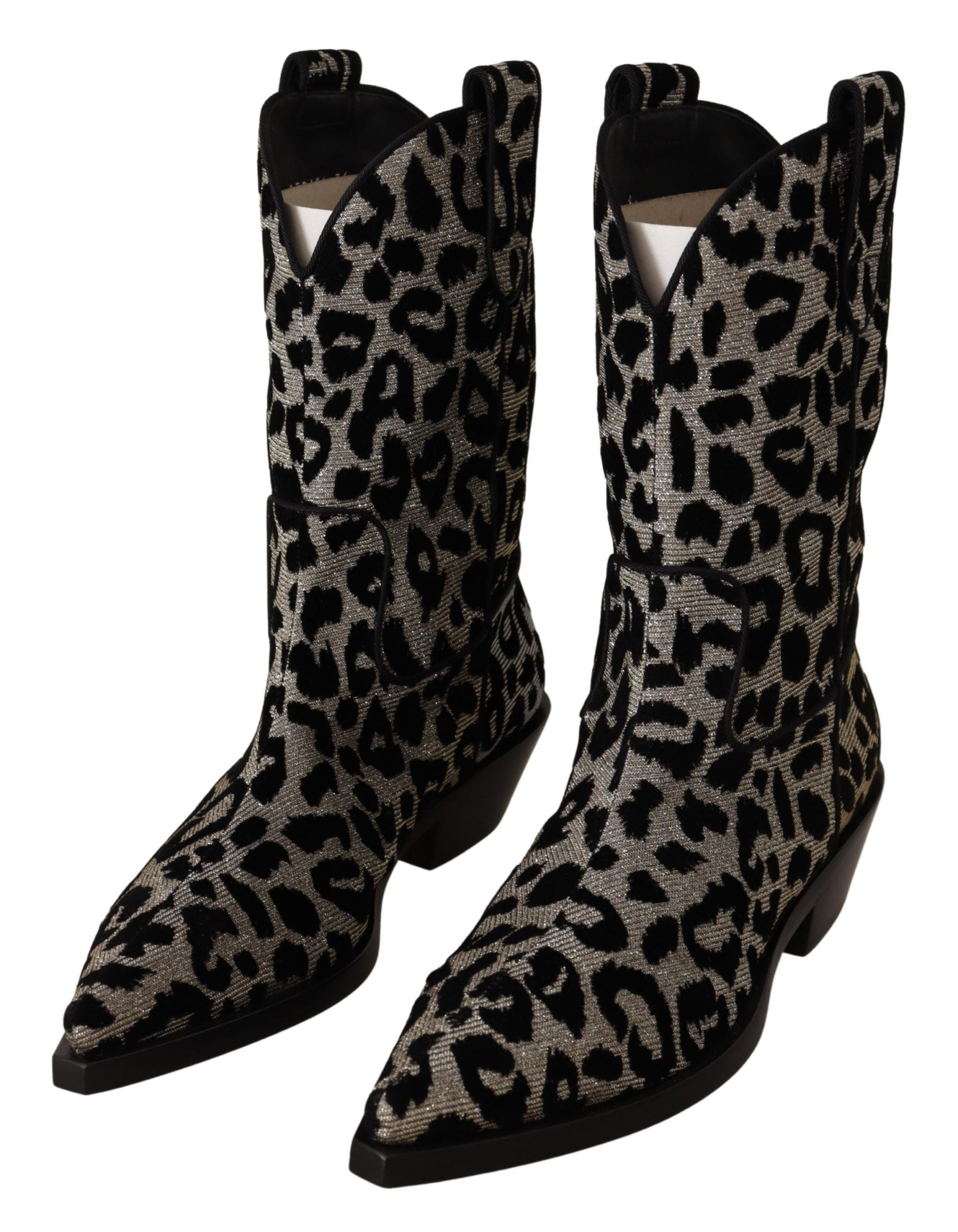 Elevate your style with Dolce & Gabbana's Gray Black Leopard Cowboy Boots, where exquisite Italian craftsmanship meets bold luxury, perfect for the discerning individual.
