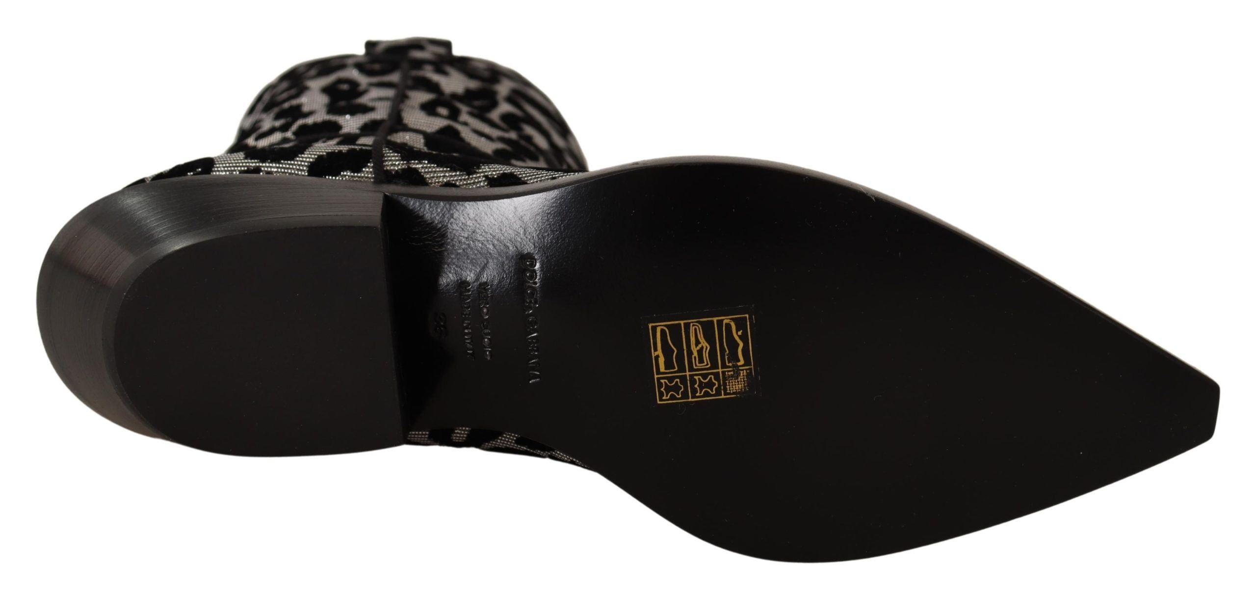 Step into a realm of elegance with Dolce & Gabbana's Gray Black Leopard Cowboy Boots, where Italian craftsmanship meets bold luxury for the discerning individual.