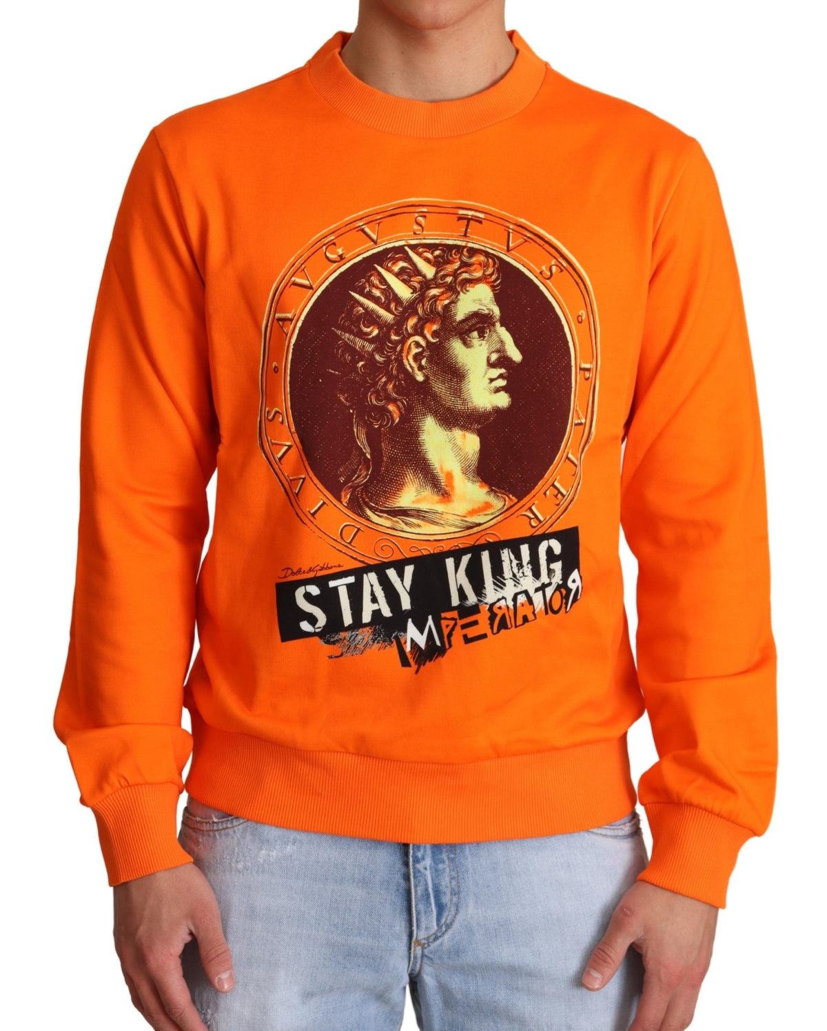 Indulge in the exquisite Dolce & Gabbana Orange King Ceasar Cotton Pullover, a masterpiece of luxurious cotton that embodies timeless elegance and sophisticated allure.