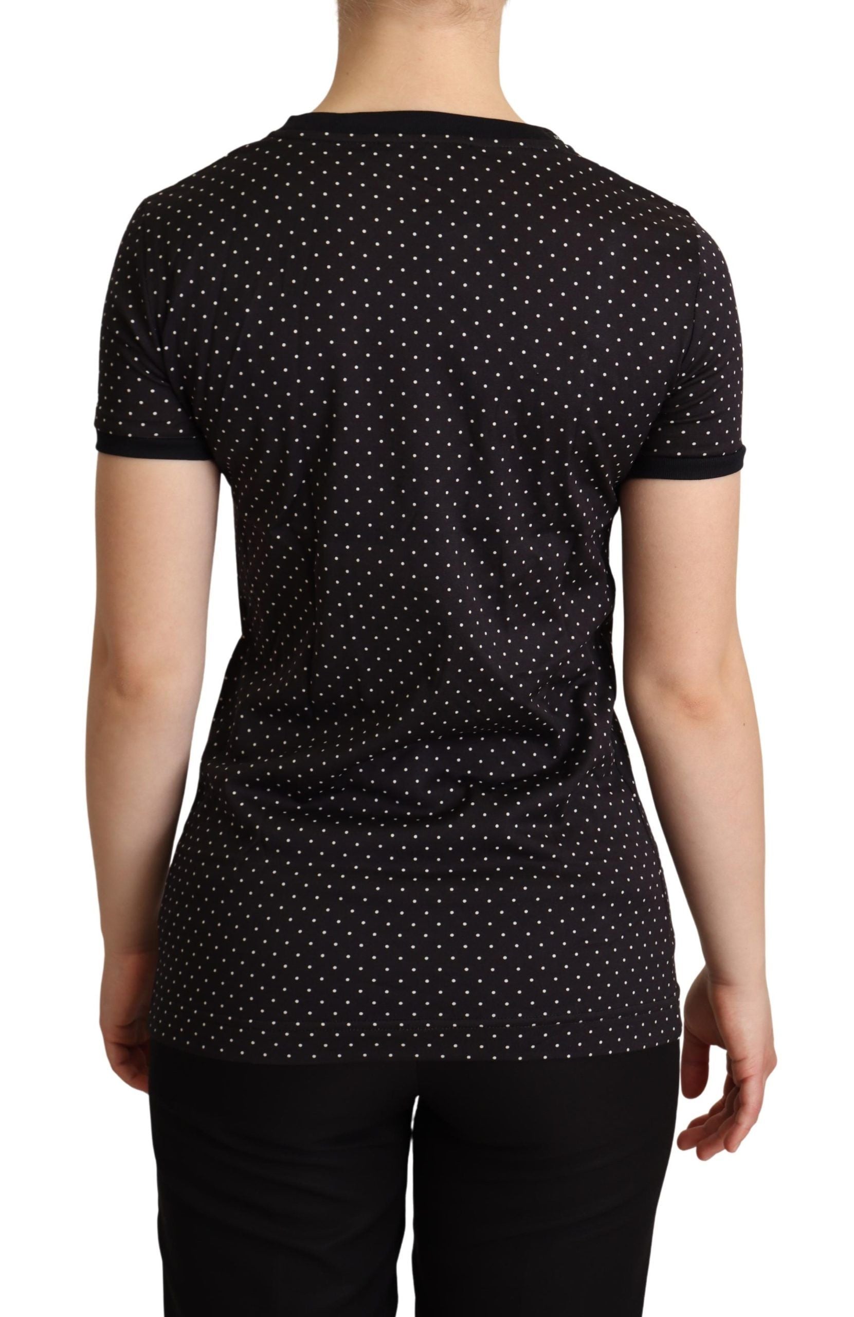 Dolce & Gabbana Black Dotted Crewneck Cotton T-shirt
