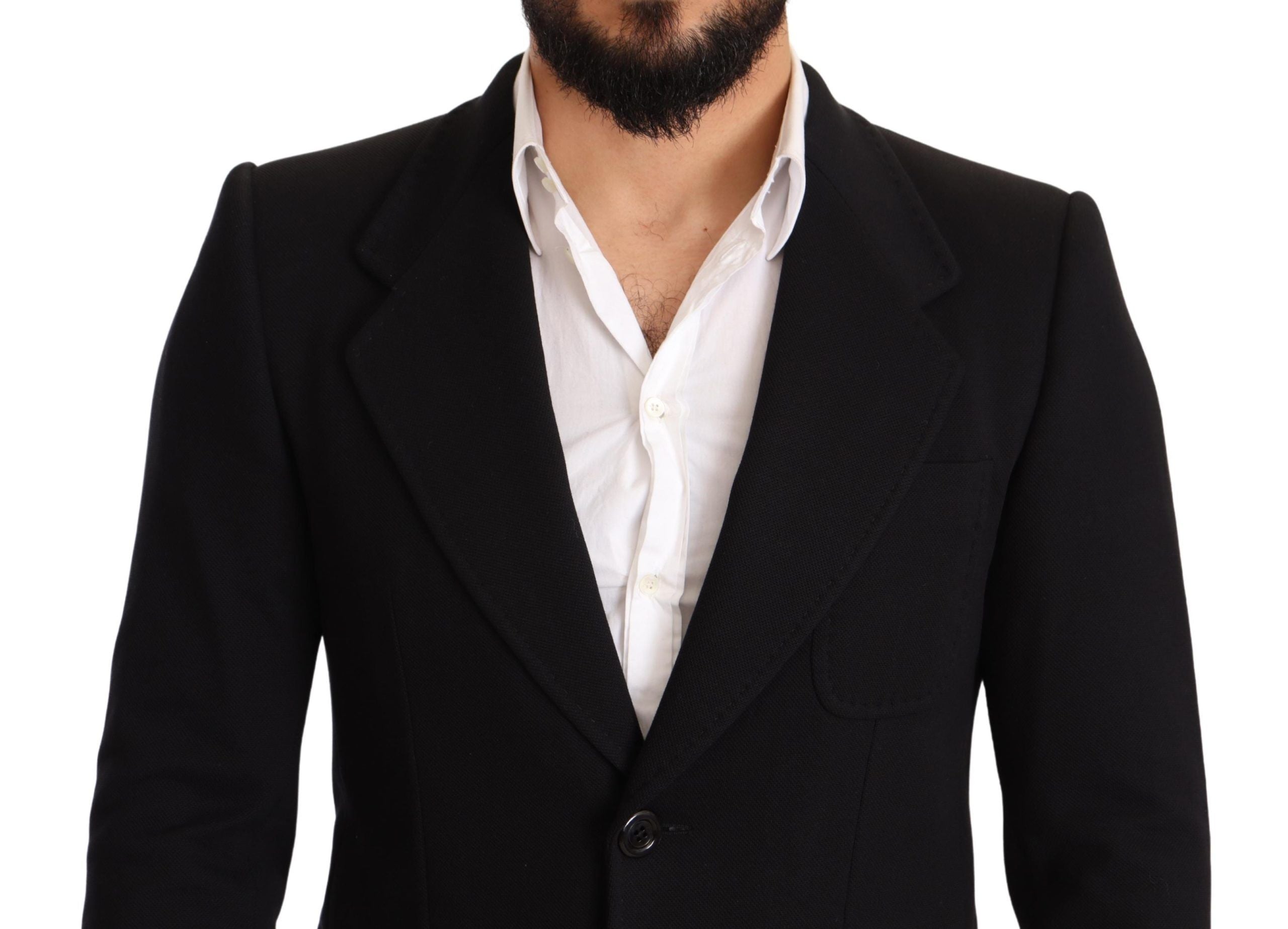 Dolce & Gabbana Black Cotton Slim Fit Coat Jacket Blazer