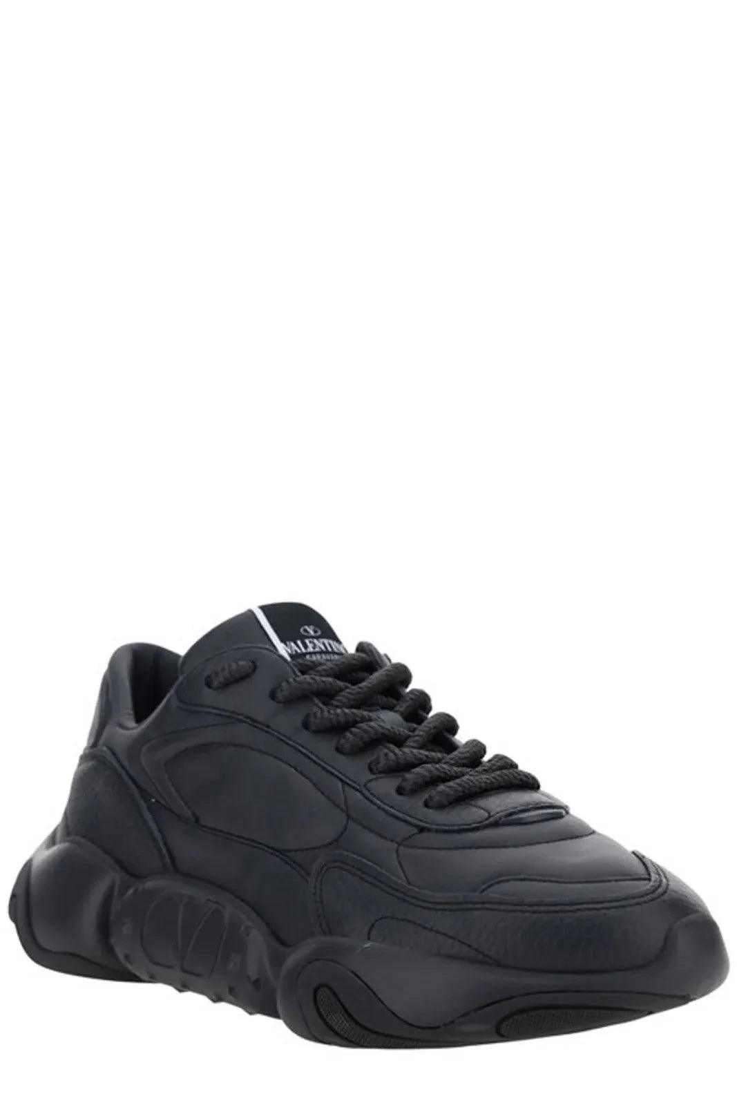 Valentino Black Calf Leather Garavani Sneakers - Exquisite Luxury