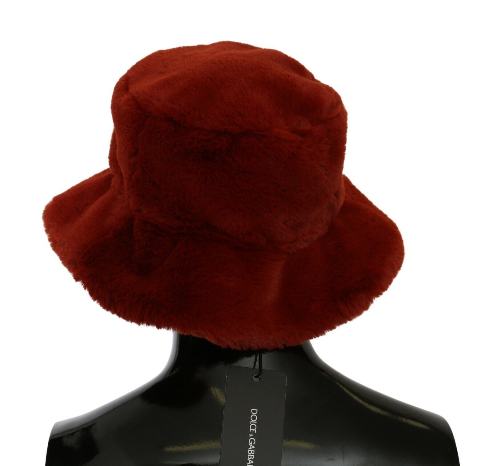 Dolce & Gabbana Red Bordeaux Fur Wide Brim Bucket Hat