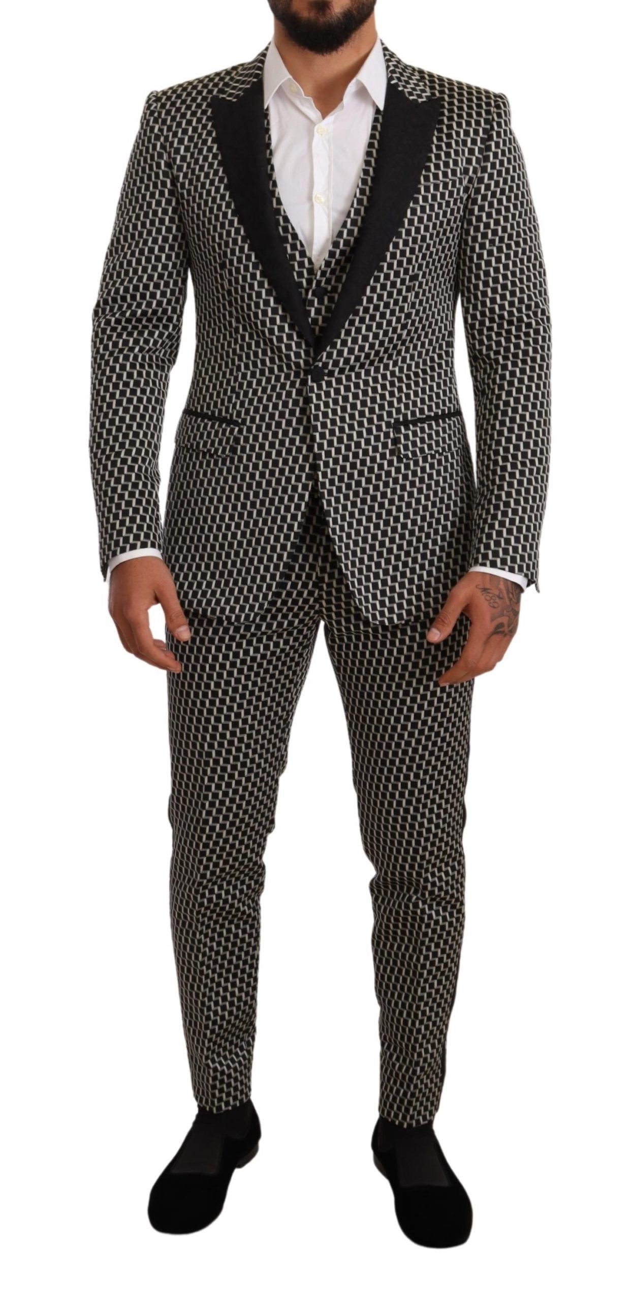 Dolce & Gabbana Black White Check MARTINI Suit - Luxurious Elegance