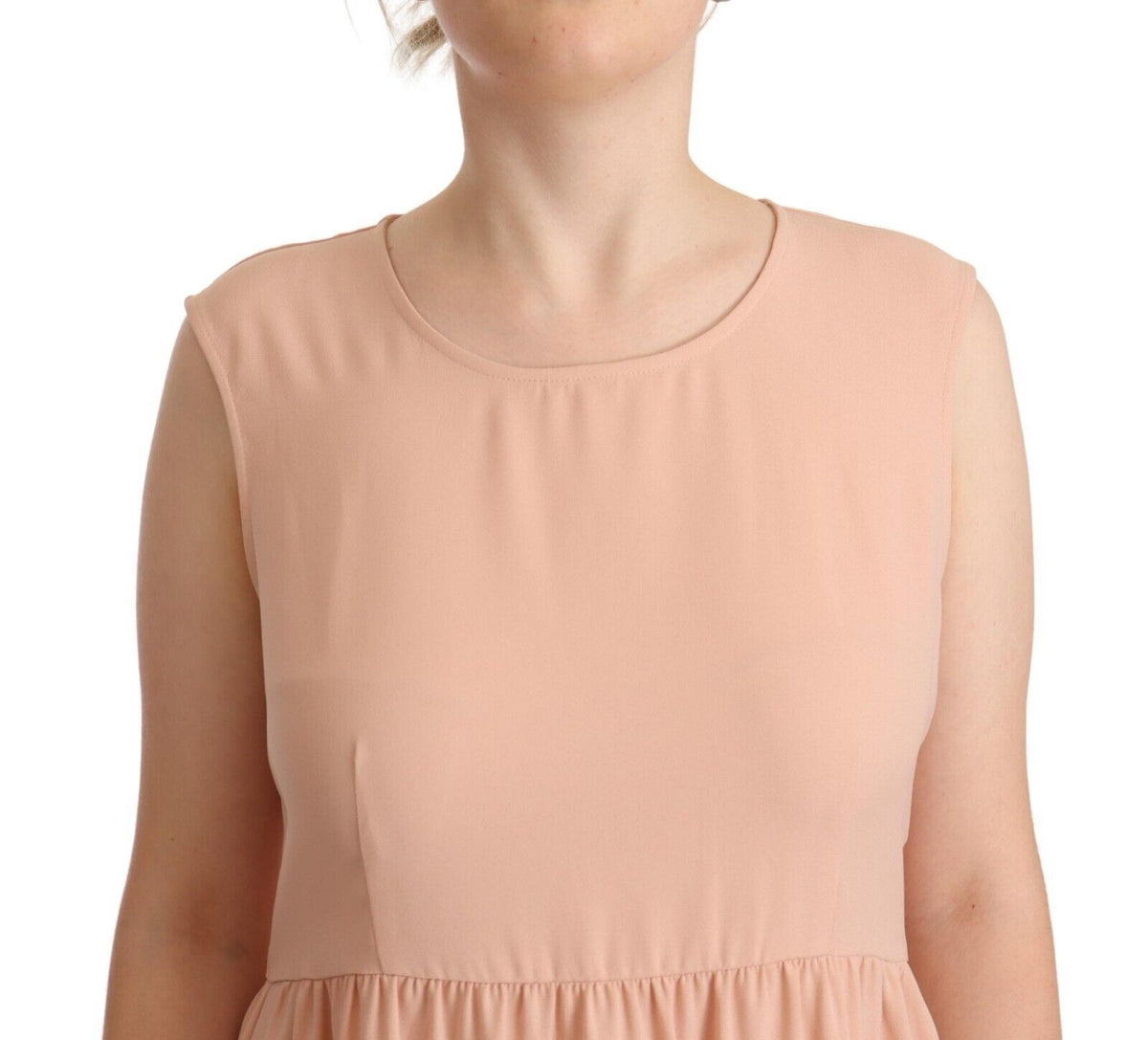 Elevate your wardrobe with the Twinset Beige Polyester Sleeveless Shift Dress, a timeless piece that embodies luxurious craftsmanship and effortless elegance for any occasion.