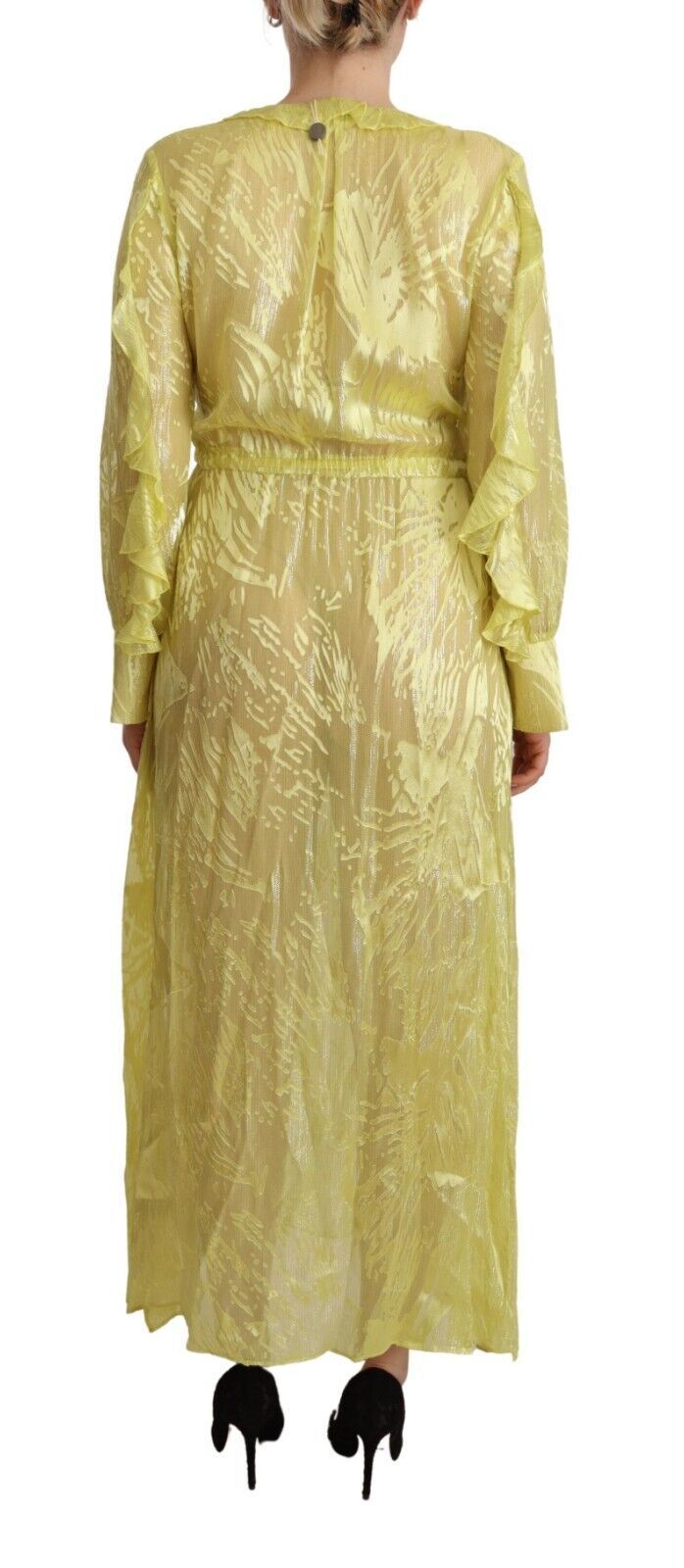 Elevate your elegance with the Patrizia Pepe Yellow Silk Long Sleeves Plunging Maxi Dress, a luxurious blend of silk and sophistication, perfect for unforgettable moments.