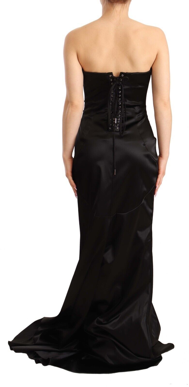 Indulge in the exquisite allure of the Dolce & Gabbana Black Silk Stretch Sheath Mermaid Gown, a masterpiece of Italian craftsmanship that embodies timeless elegance and sophistication.