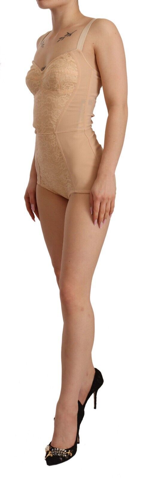 Indulge in the exquisite Dolce & Gabbana Beige Nylon Floral Lace Bodysuit, a luxurious blend of Italian craftsmanship and romantic allure, perfect for elevating your intimate wardrobe.
