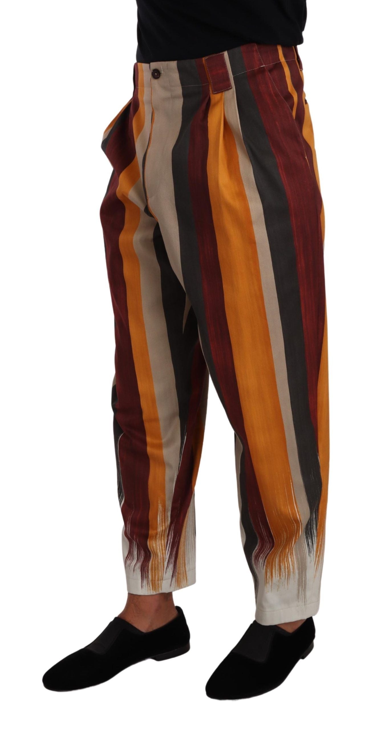 Elevate your wardrobe with Dolce & Gabbana's Multicolor Striped Cotton Tapered Trouser Pants, a luxurious blend of flax and cotton, embodying timeless Italian craftsmanship and sophisticated allure.