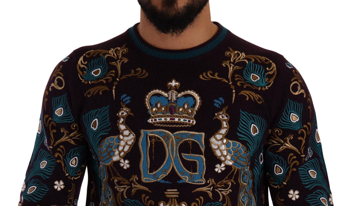 Indulge in the exquisite Dolce & Gabbana Bordeaux Cashmere DG Crown Embroidered Sweater, a timeless symbol of elegance and superior craftsmanship, perfect for the discerning individual.