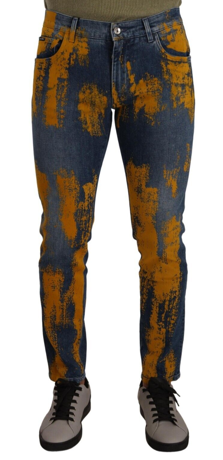 Elevate your wardrobe with Dolce & Gabbana's Blue Yellow Dye Cotton Skinny Men Denim Jeans, a masterpiece of Italian craftsmanship that embodies luxury and sophistication.