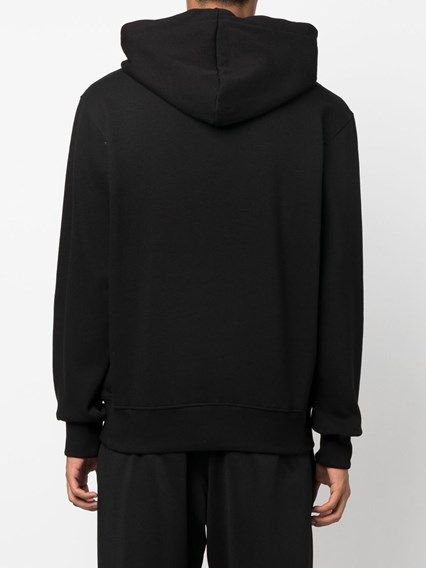 Indulge in the Versace Jeans Black Cotton Logo Details Hooded Sweatshirt, where premium cotton meets iconic design, elevating your wardrobe with timeless luxury and effortless sophistication.