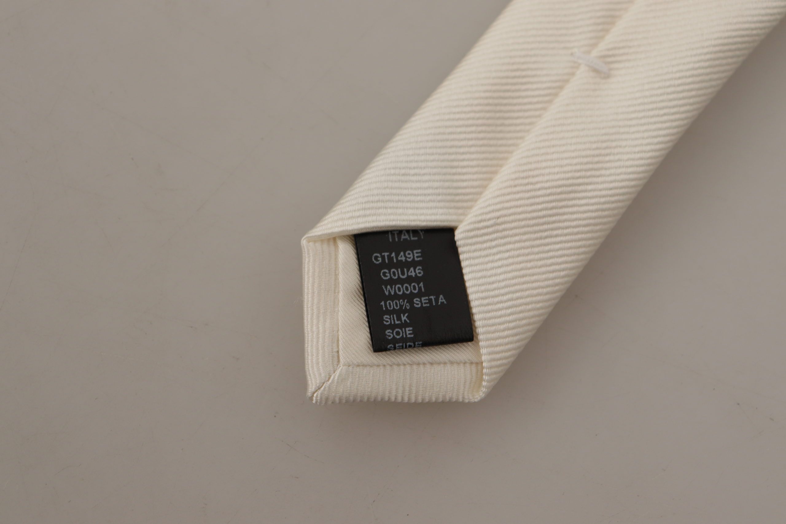 Dolce & Gabbana Off-White 100% Silk Slim Adjustable Accessory Necktie