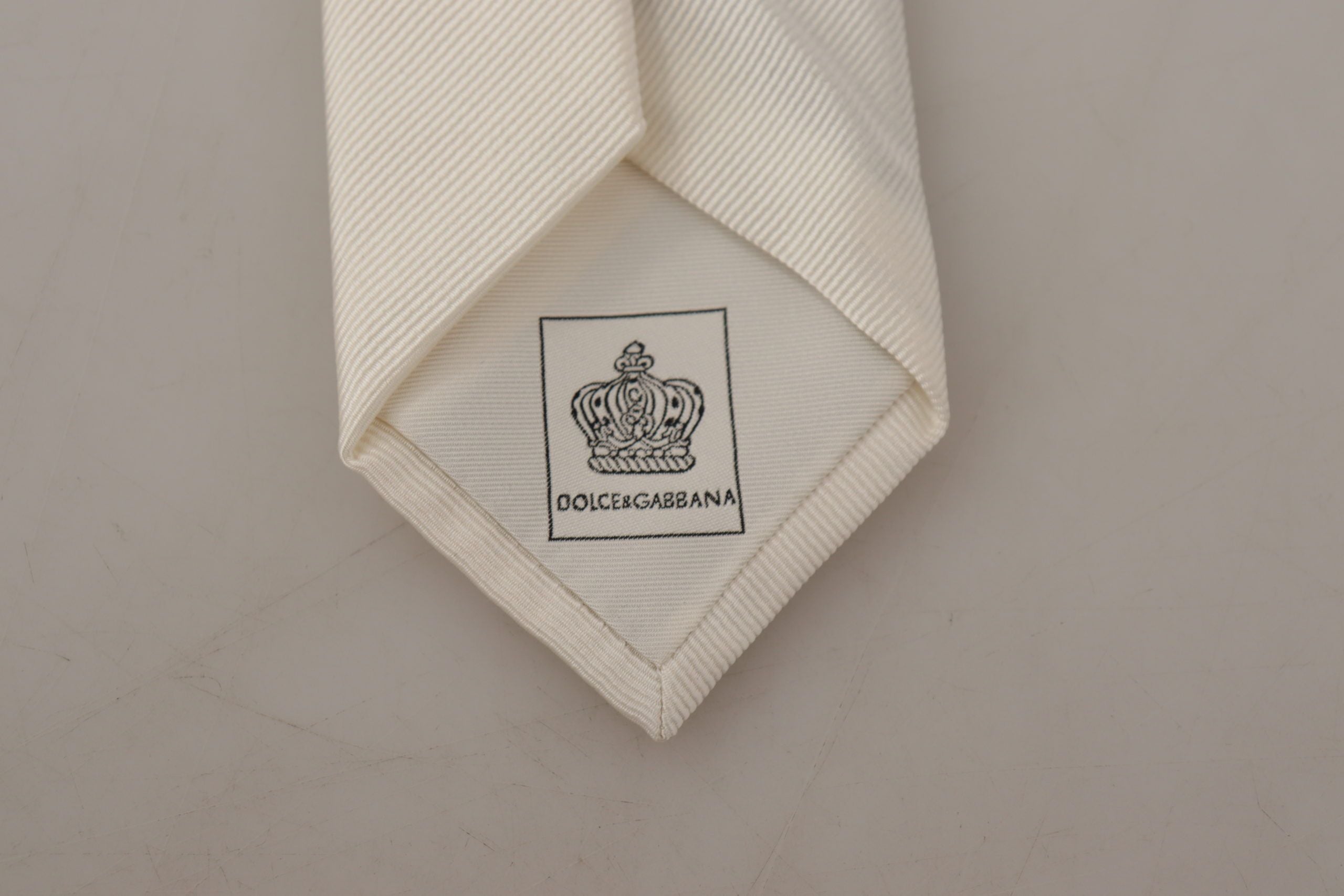 Dolce & Gabbana Off-White 100% Silk Slim Adjustable Accessory Necktie