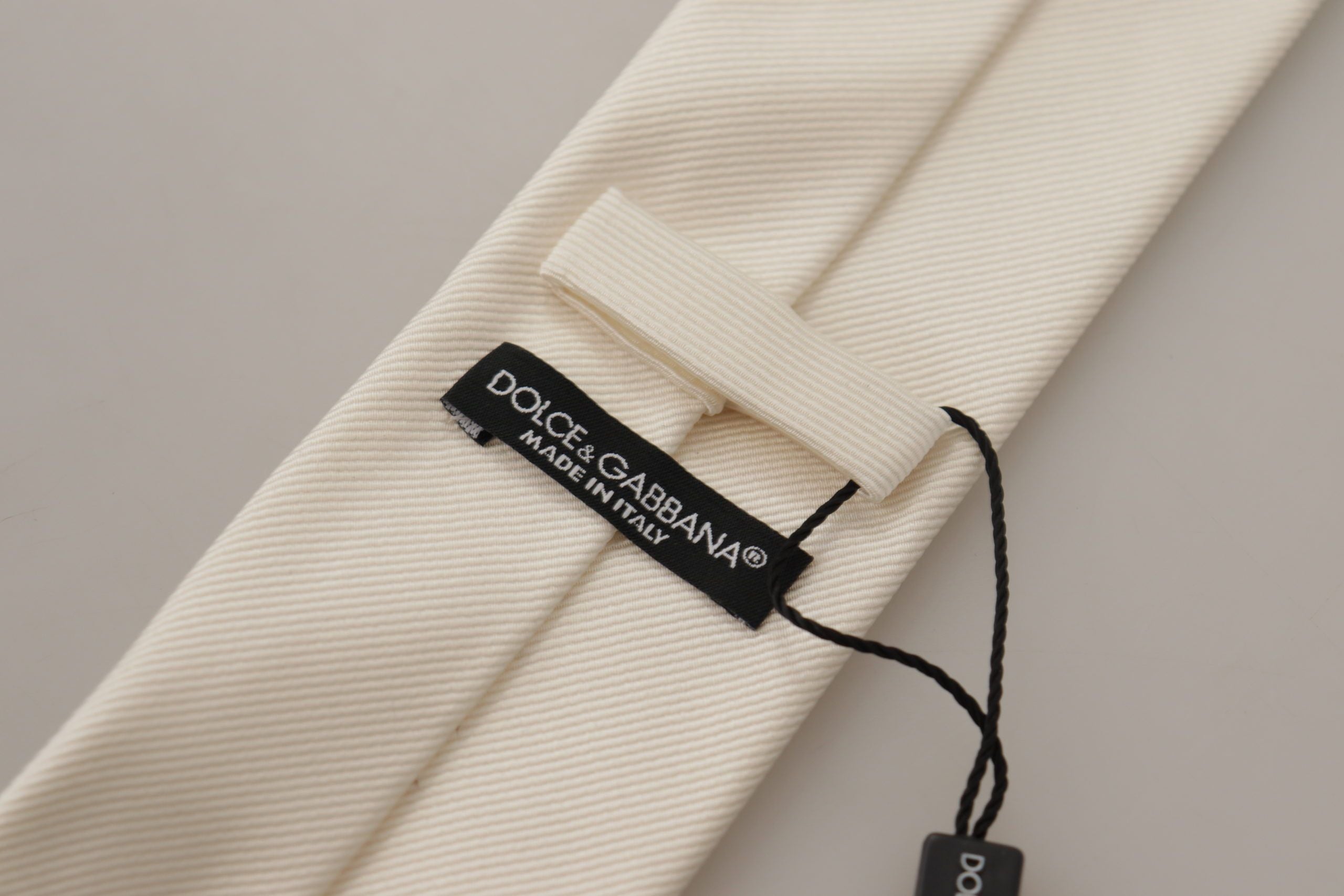 Dolce & Gabbana Off-White 100% Silk Slim Adjustable Accessory Necktie