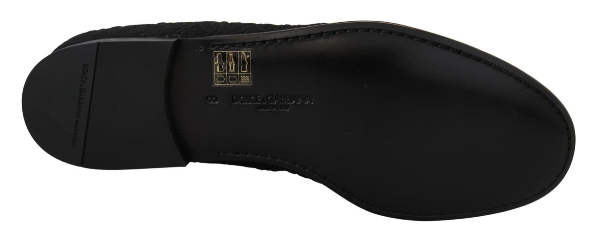 Indulge in the exquisite Dolce & Gabbana Black Floral Jacquard Slippers, handcrafted in Italy for timeless elegance, elevating your luxury wardrobe with effortless sophistication.