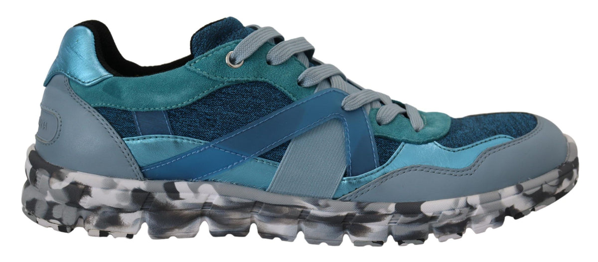 Indulge in the exquisite Dolce & Gabbana Blue Gray Leather Sport Low Top Sneakers, where Italian craftsmanship meets luxurious materials for unparalleled elegance and style.
