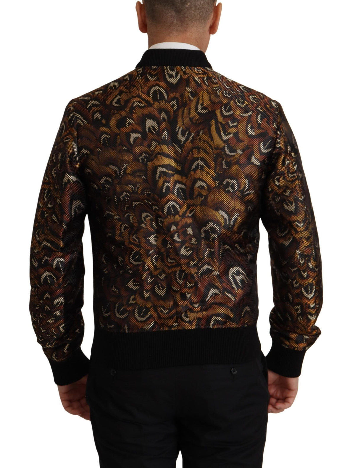 Elevate your wardrobe with the Dolce & Gabbana Brown Feather Full Zip Blouson Jacket, a masterpiece of Italian craftsmanship that embodies timeless luxury and sophisticated allure.