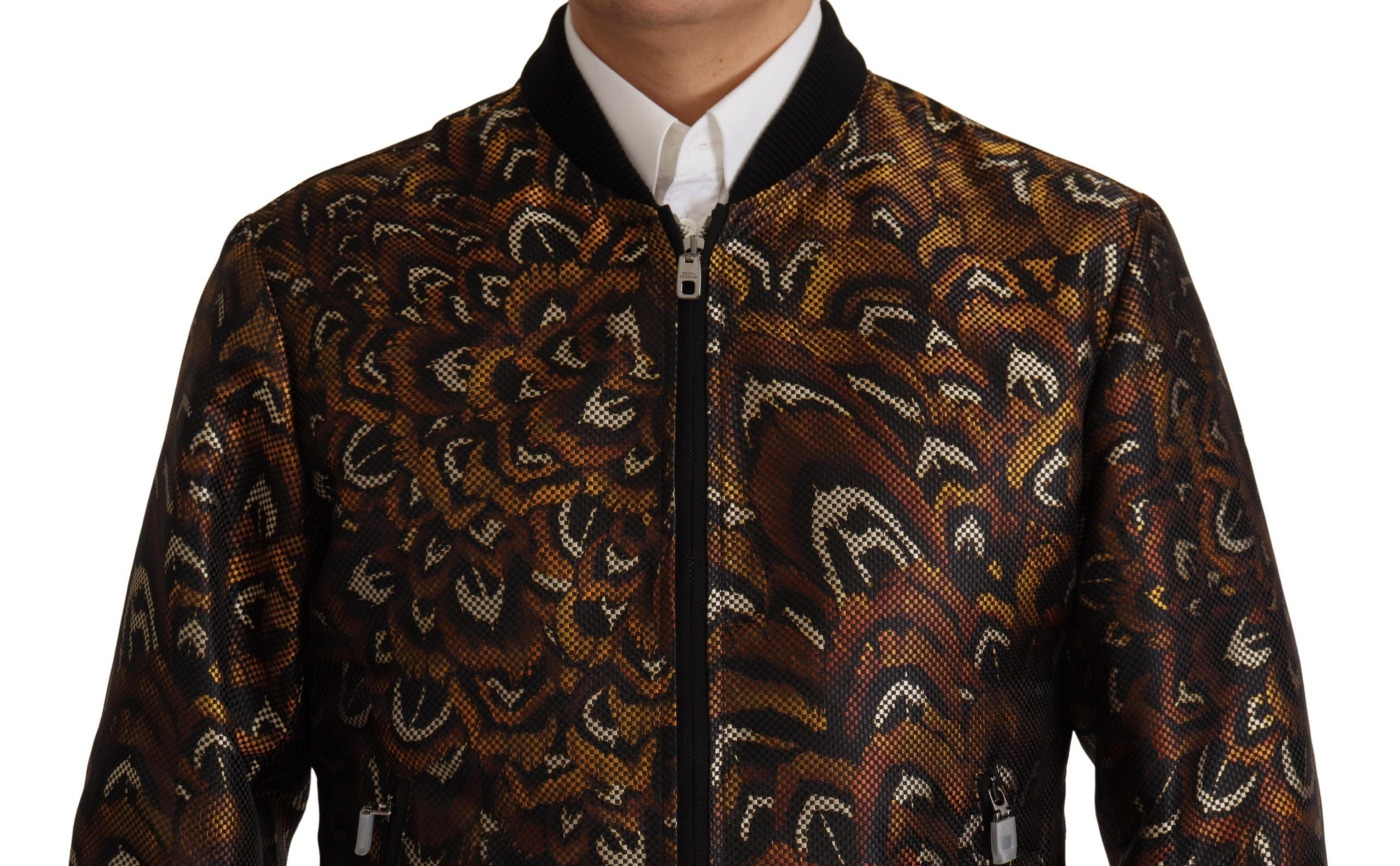 Elevate your wardrobe with the Dolce & Gabbana Brown Feather Full Zip Blouson Jacket, a masterpiece of Italian craftsmanship that embodies timeless luxury and sophistication.