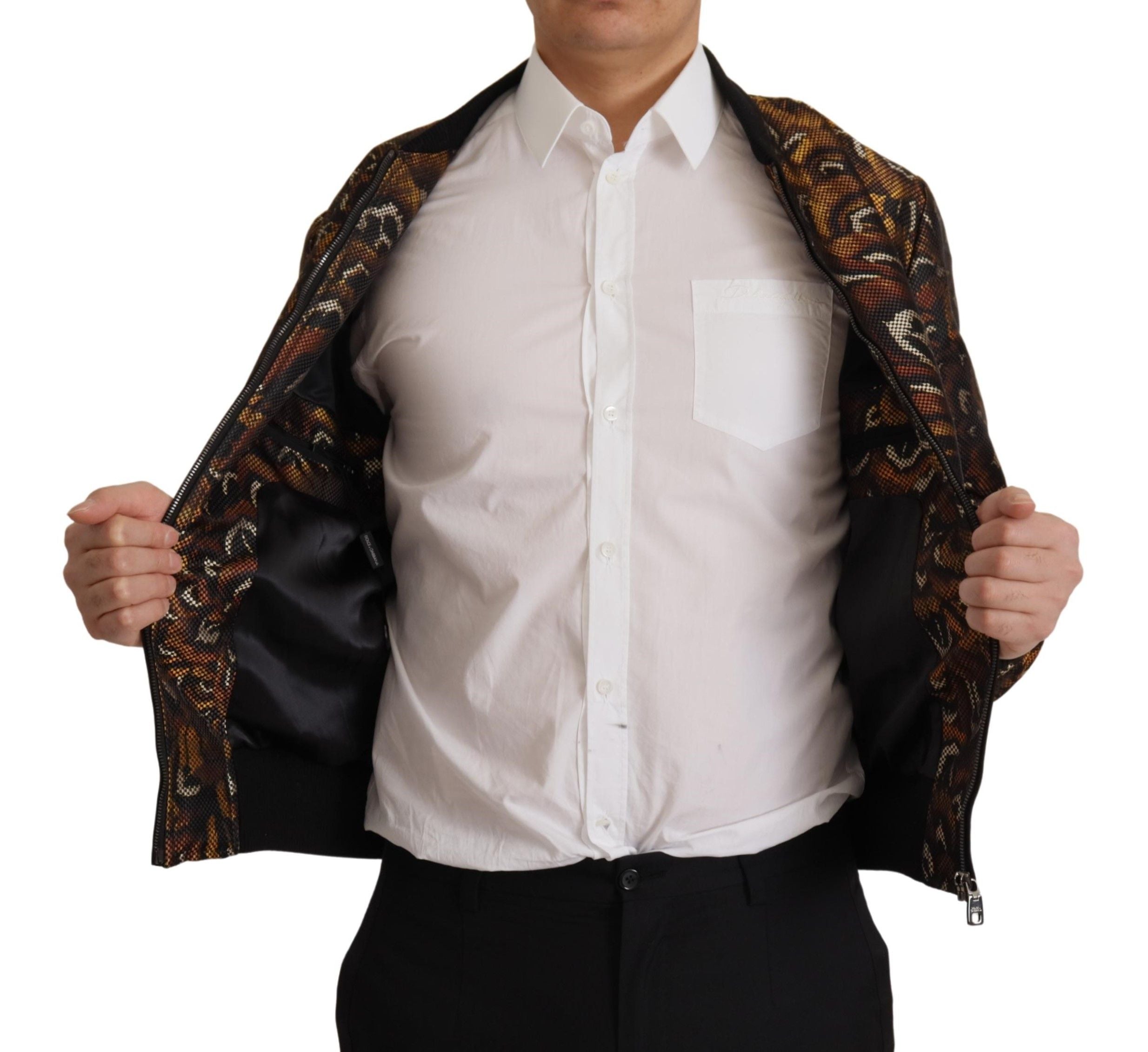 Elevate your wardrobe with the Dolce & Gabbana Brown Feather Full Zip Blouson Jacket, a masterpiece of exquisite craftsmanship and luxurious design, perfect for any occasion.
