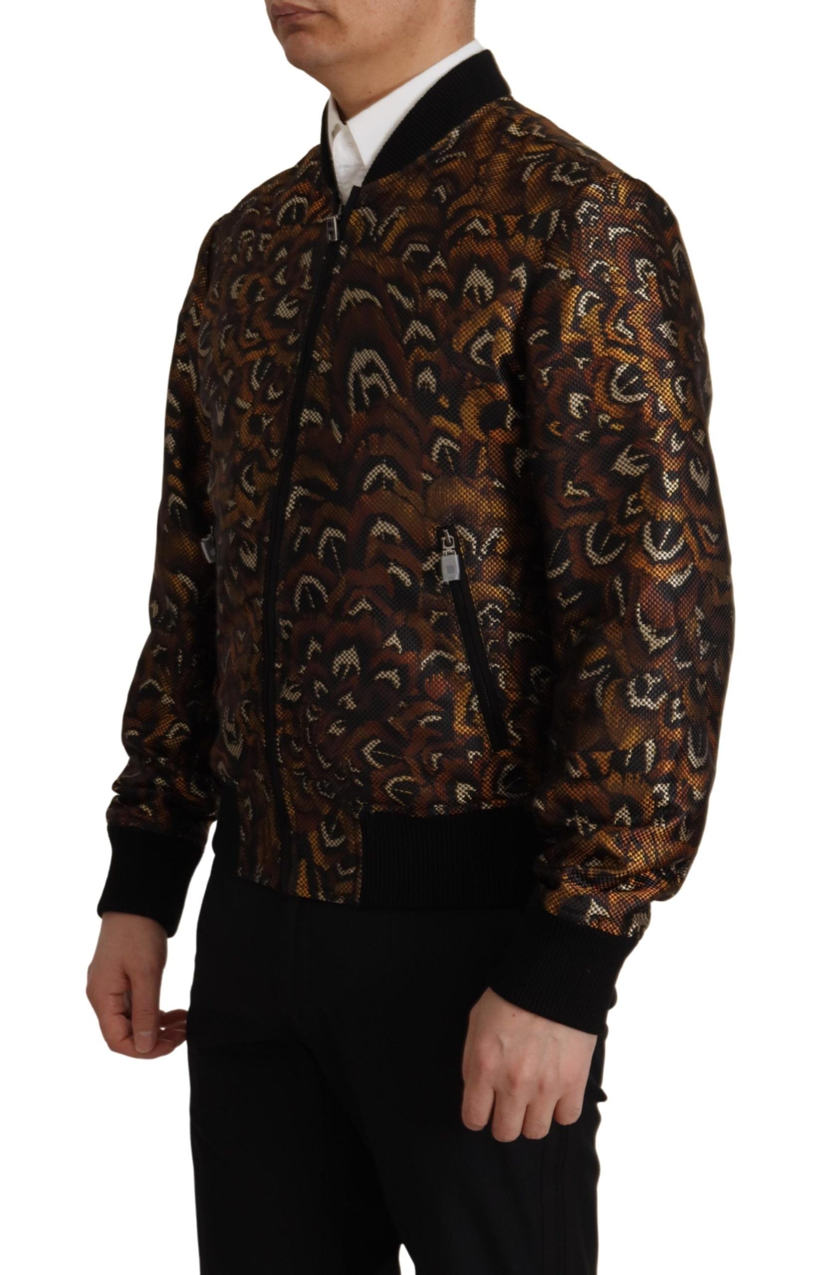 Discover the Dolce & Gabbana Brown Feather Full Zip Blouson Jacket, a masterpiece of exquisite craftsmanship and timeless luxury, perfect for elevating your style.