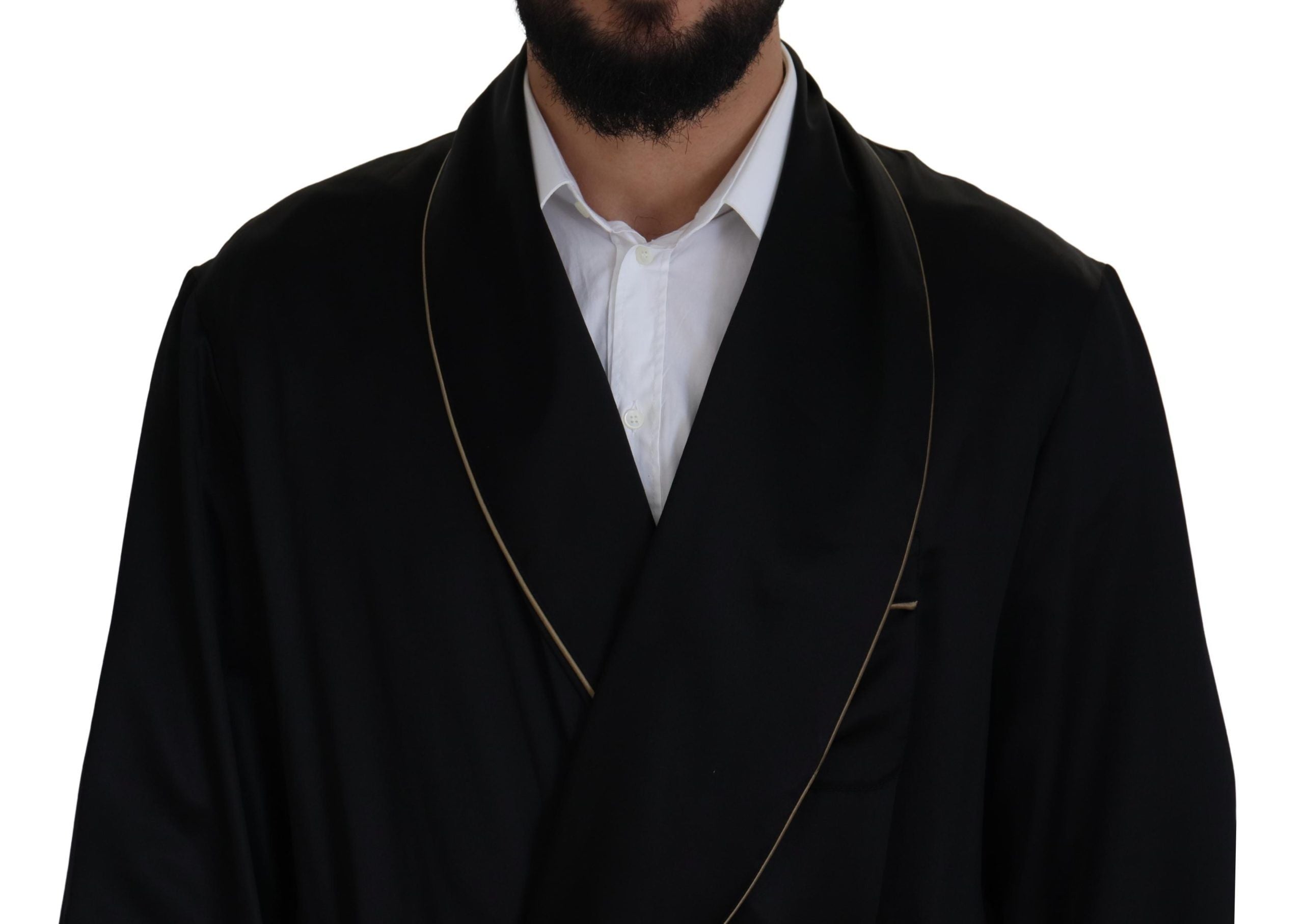 Dolce & Gabbana Black 100% Silk Robe Coat Wrap Jacket