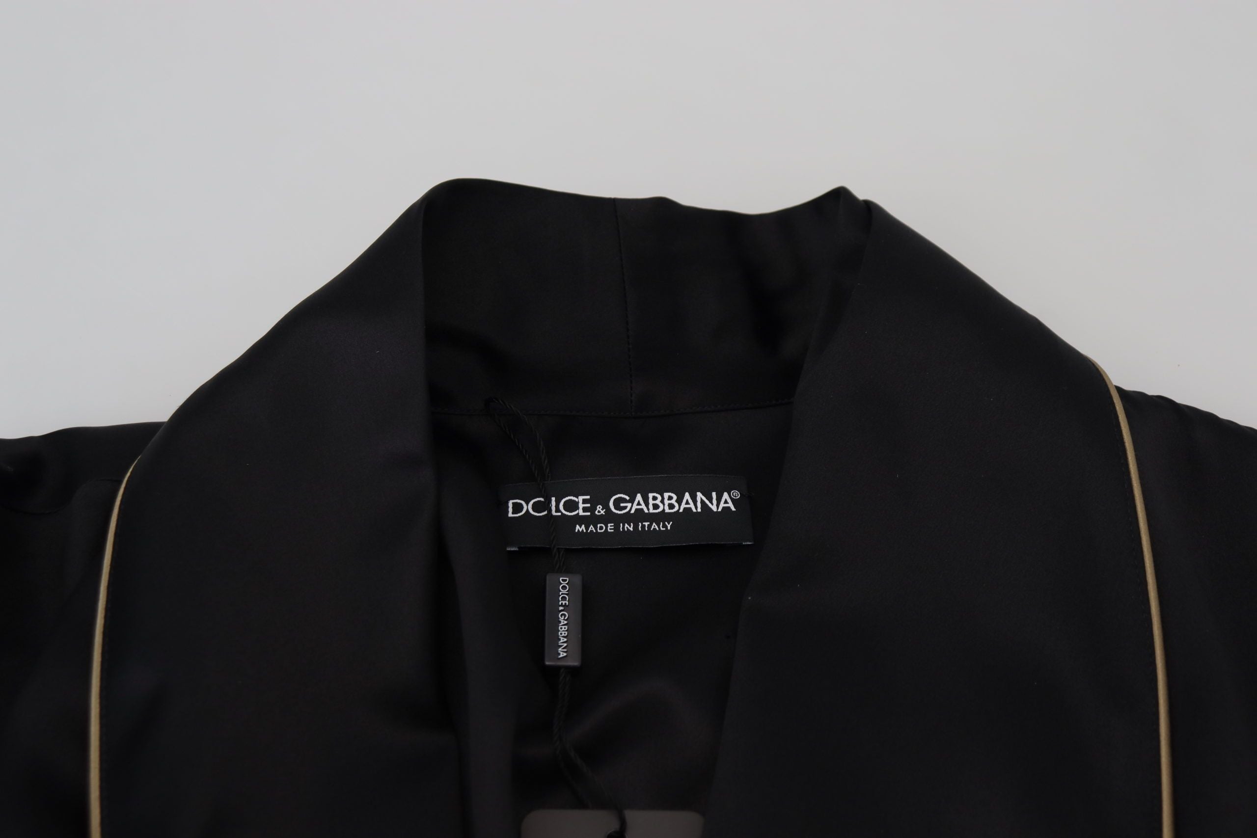 Dolce & Gabbana Black 100% Silk Robe Coat Wrap Jacket