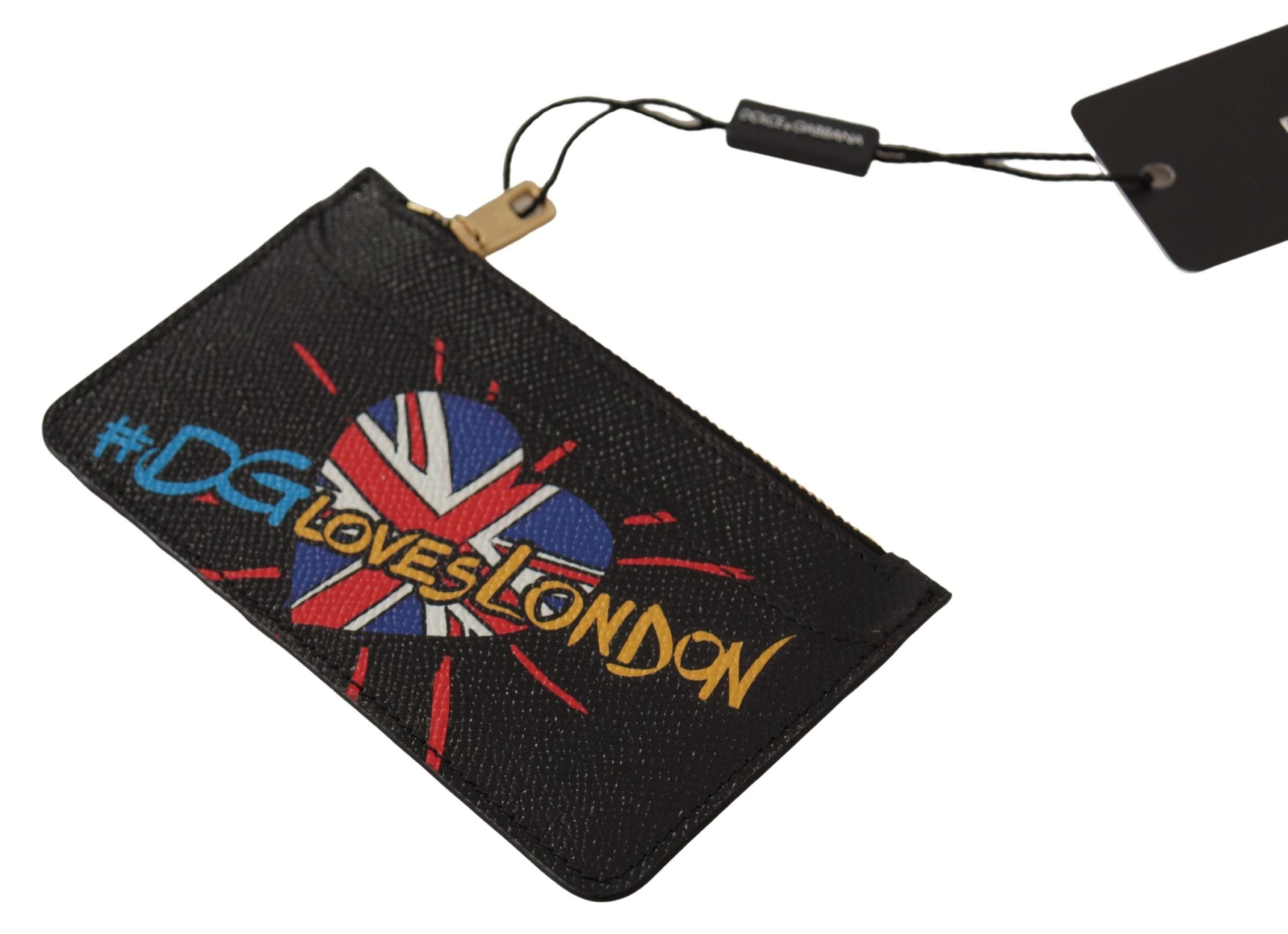 Dolce & Gabbana Black Leather #DGLovesLondon Women Cardholder Coin Case Wallet