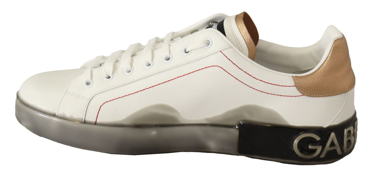 Dolce & Gabbana White Gold Leather Low Top Sneakers - Luxury Redefined