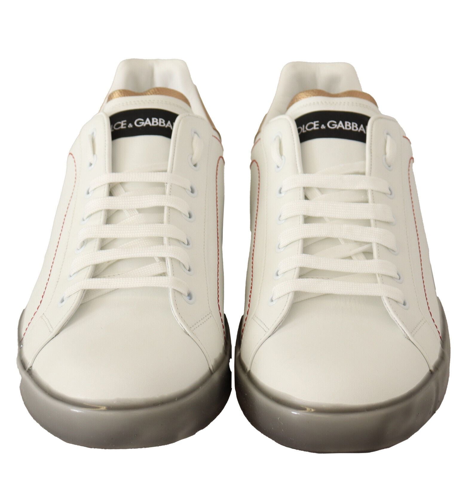 Dolce & Gabbana White Gold Leather Low Top Sneakers - Luxury Elegance