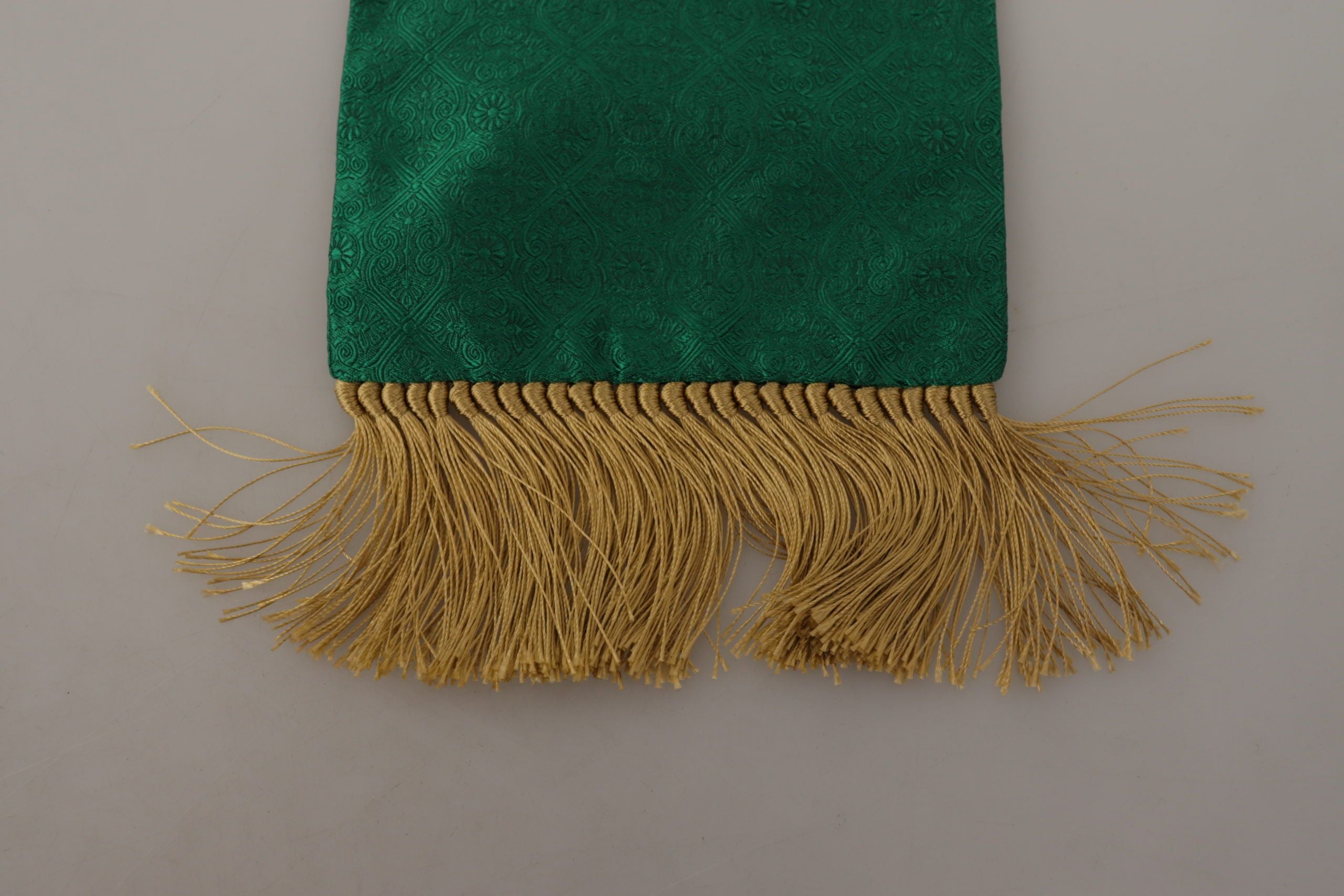 Dolce & Gabbana Green Crown Embroidered Shawl Fringe Blend Silk