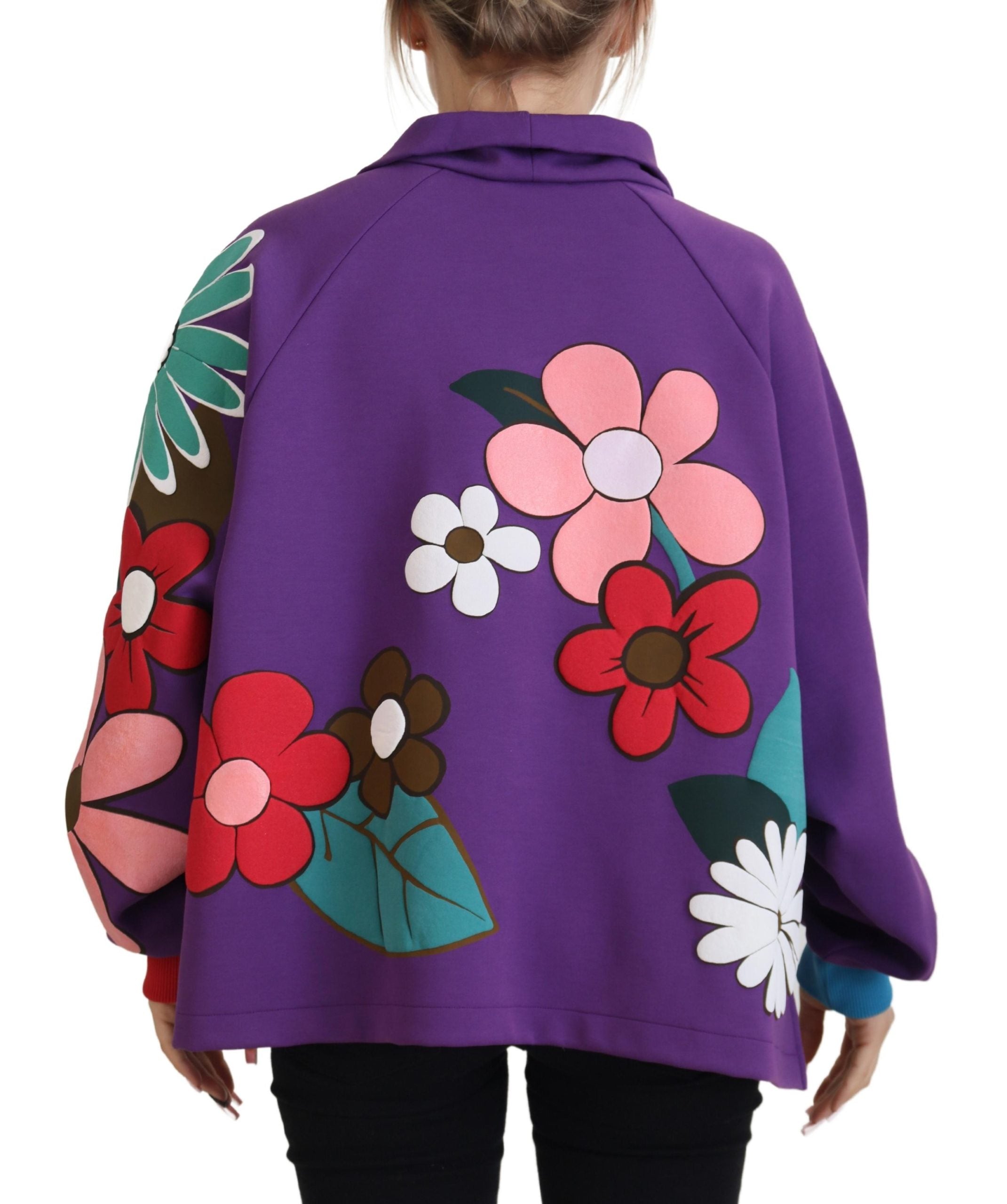 Dolce & Gabbana Purple Floral Print Pullover Cotton Sweater