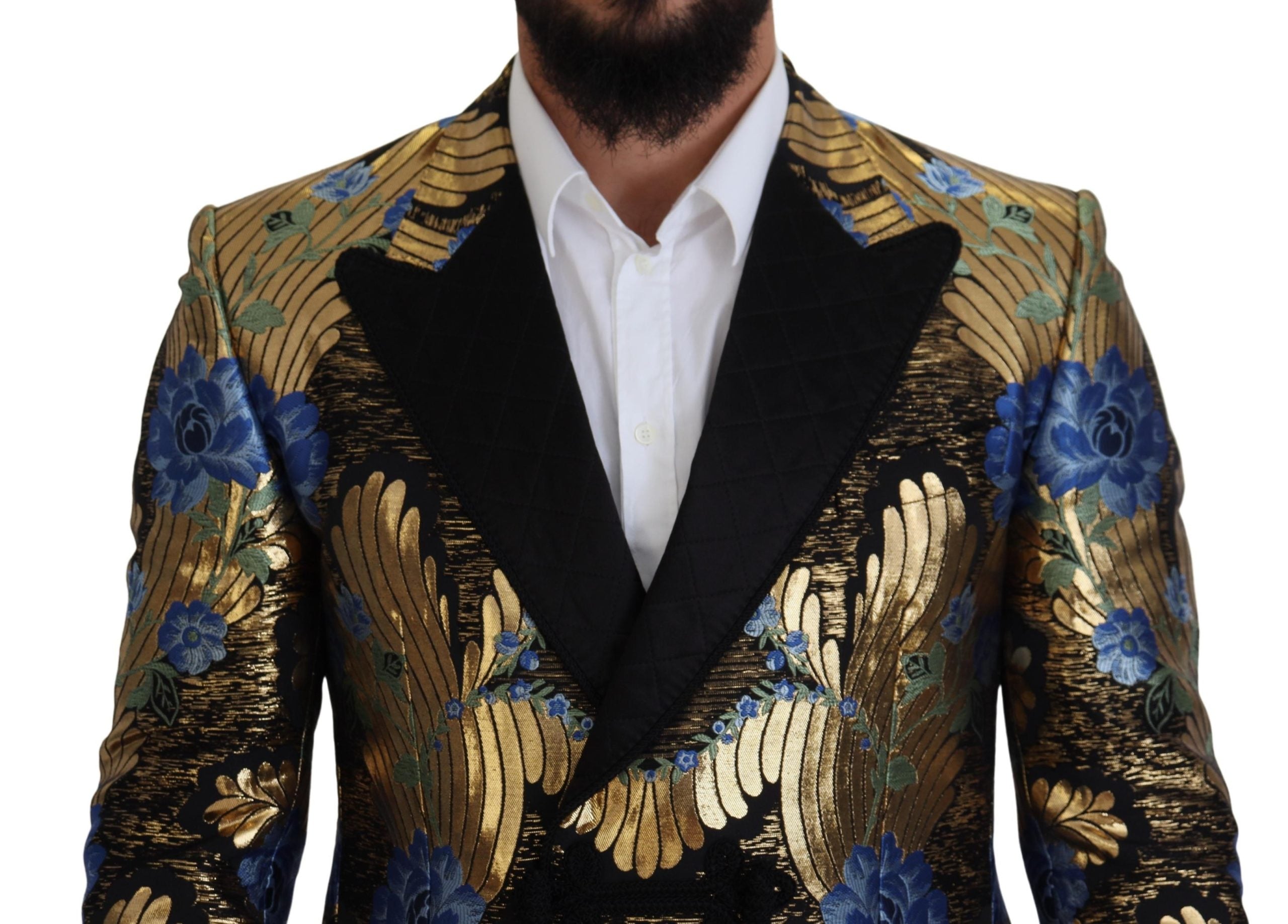 Indulge in the Dolce & Gabbana Gold Lurex Double Breasted Jacket Blazer, where exquisite Italian craftsmanship meets luxurious elegance, redefining your sophisticated allure.