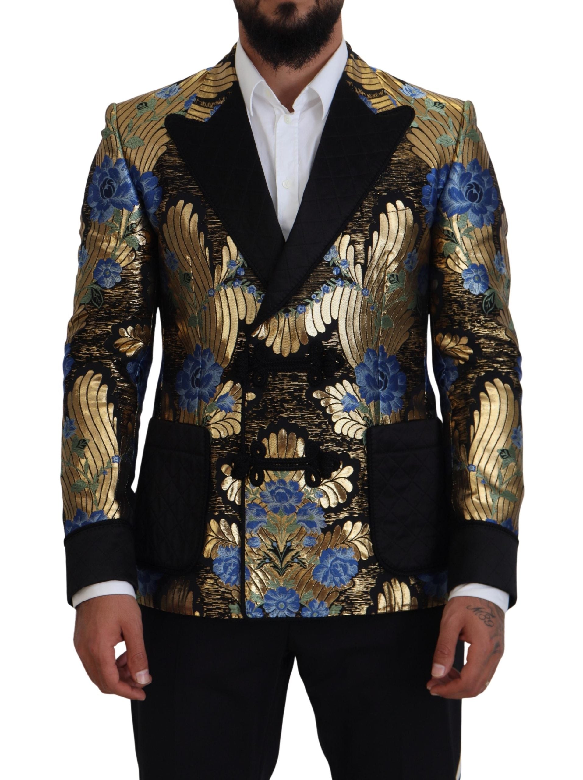 Indulge in the exquisite Dolce & Gabbana Gold Lurex Double Breasted Jacket Blazer, where luxurious craftsmanship meets timeless elegance, perfect for the discerning connoisseur.