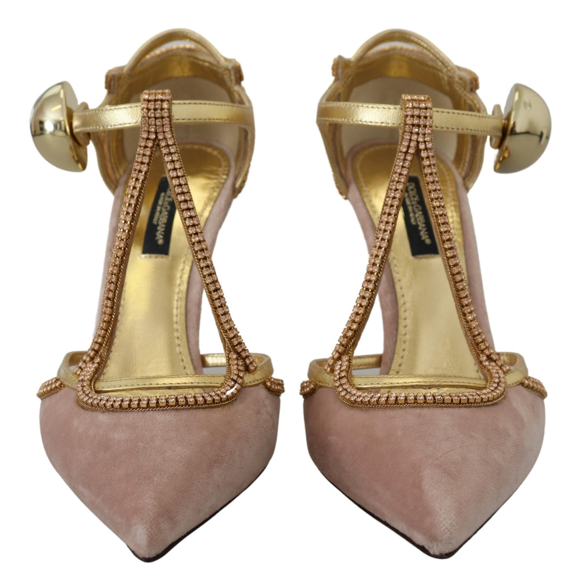 Elevate your style with Dolce & Gabbana Pink Crystal T-strap Heels, where exquisite pink satin meets dazzling craftsmanship for an enchanting allure.
